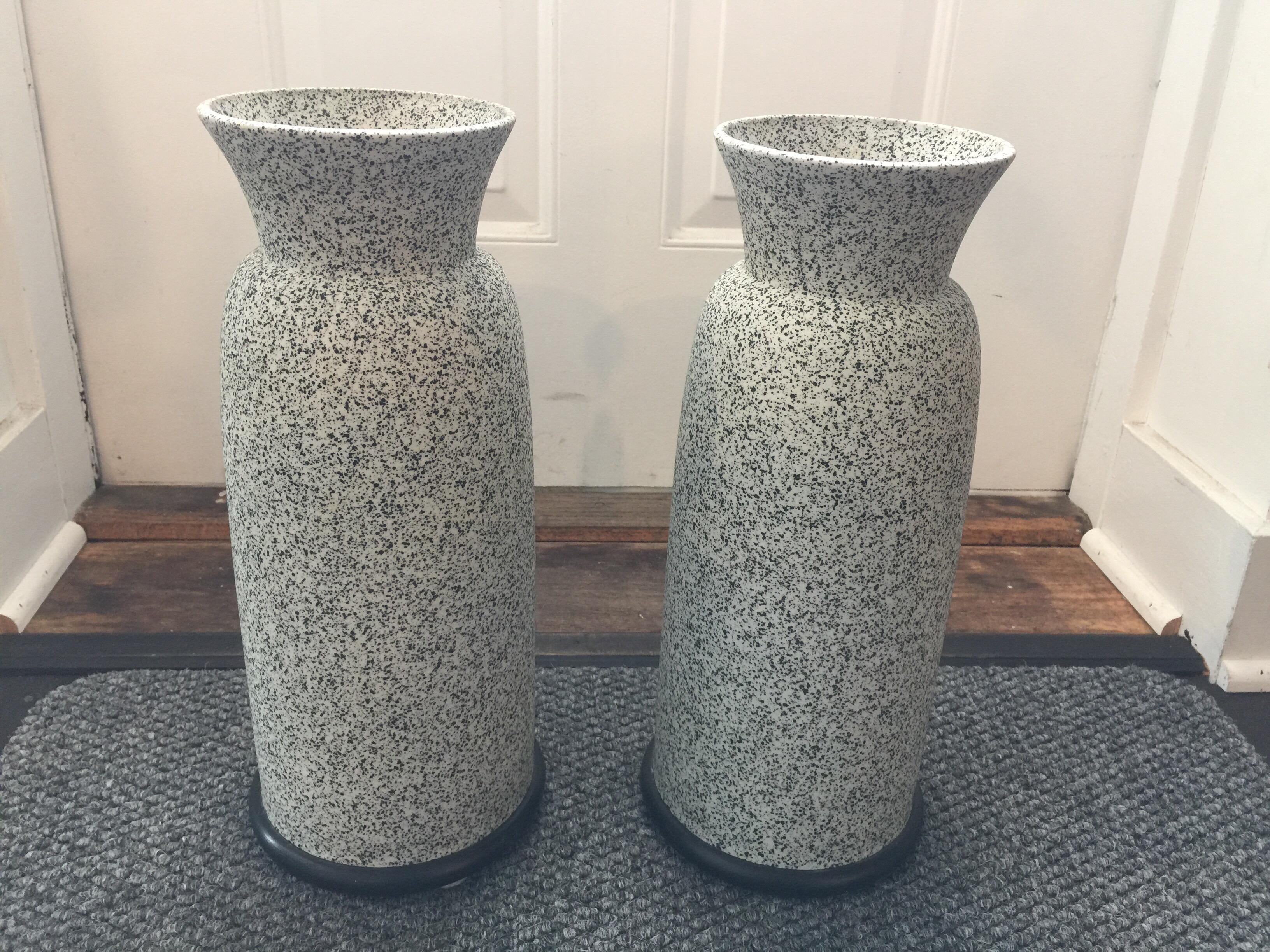 Italian Pair of Alfiero Mangani Granite Finish Ceramic Vases For Sale