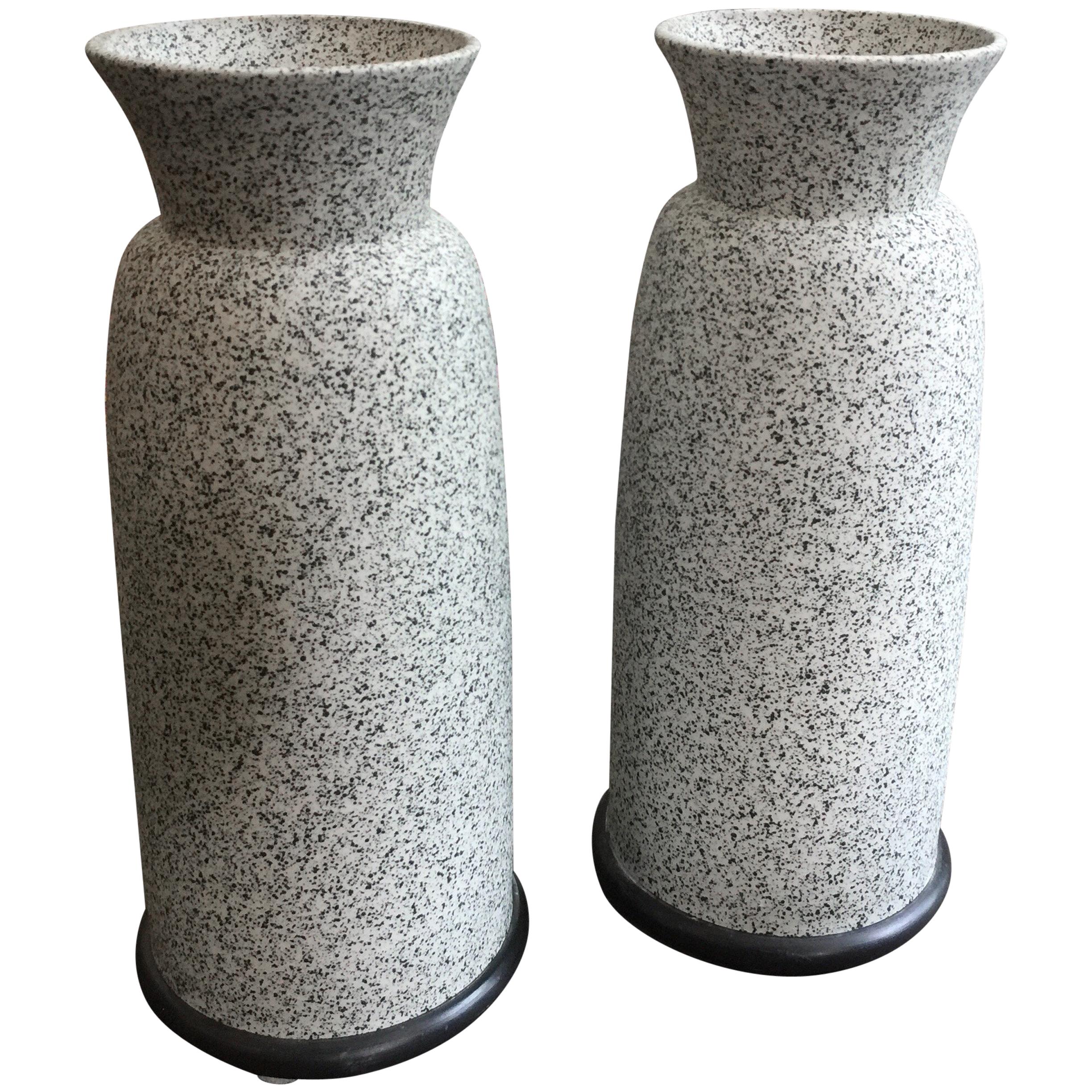 Pair of Alfiero Mangani Granite Finish Ceramic Vases For Sale