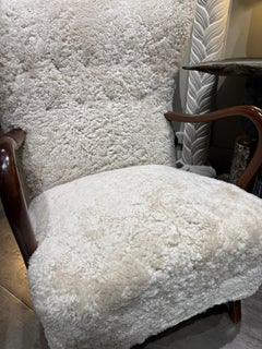 Pair of Alfred Christensen armchairs in sheepskin Denmark 1950