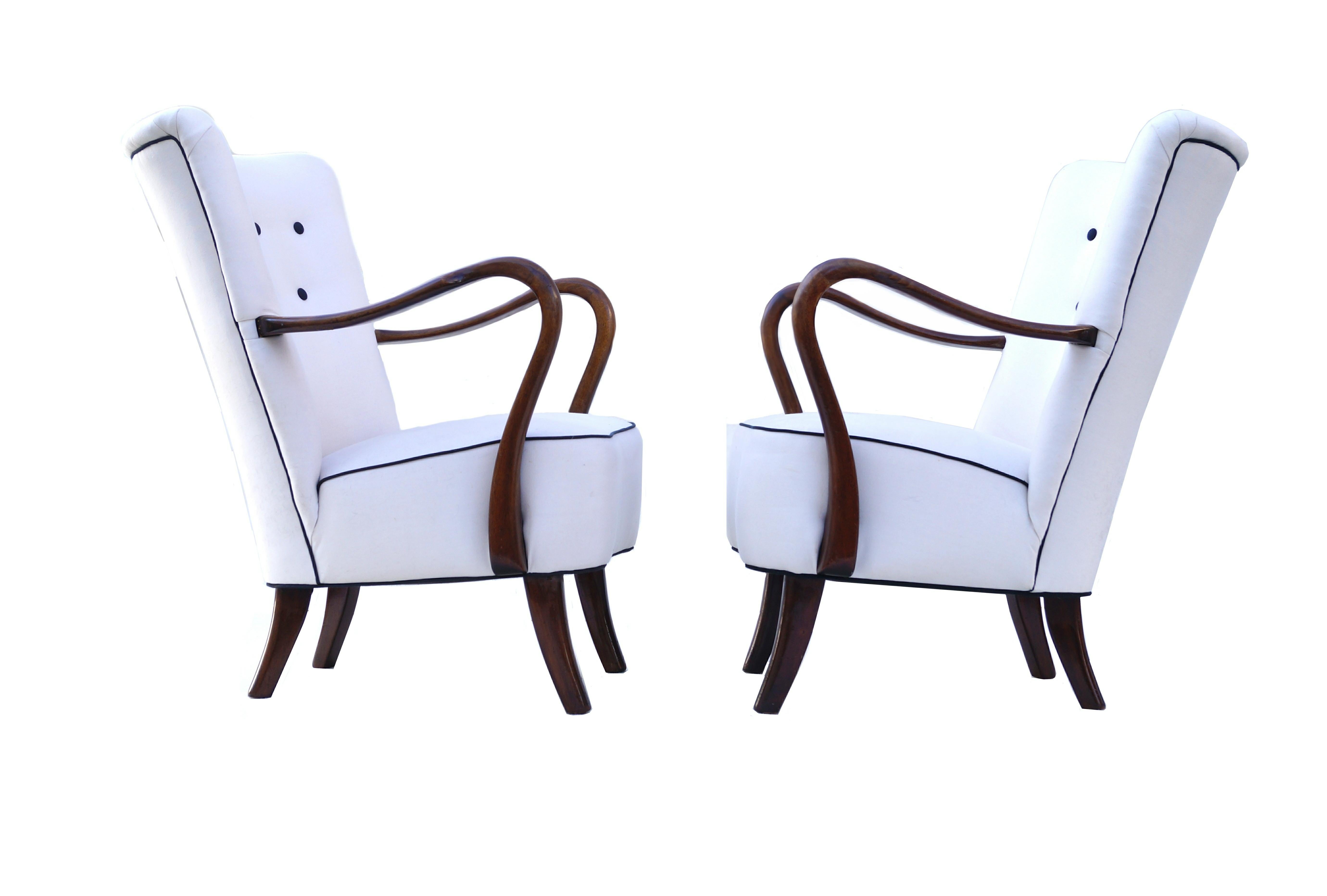 Mid-Century Modern Paire de chaises longues danoises Alfred Christensen des années 1940 Accoudoirs sculpturaux  en vente