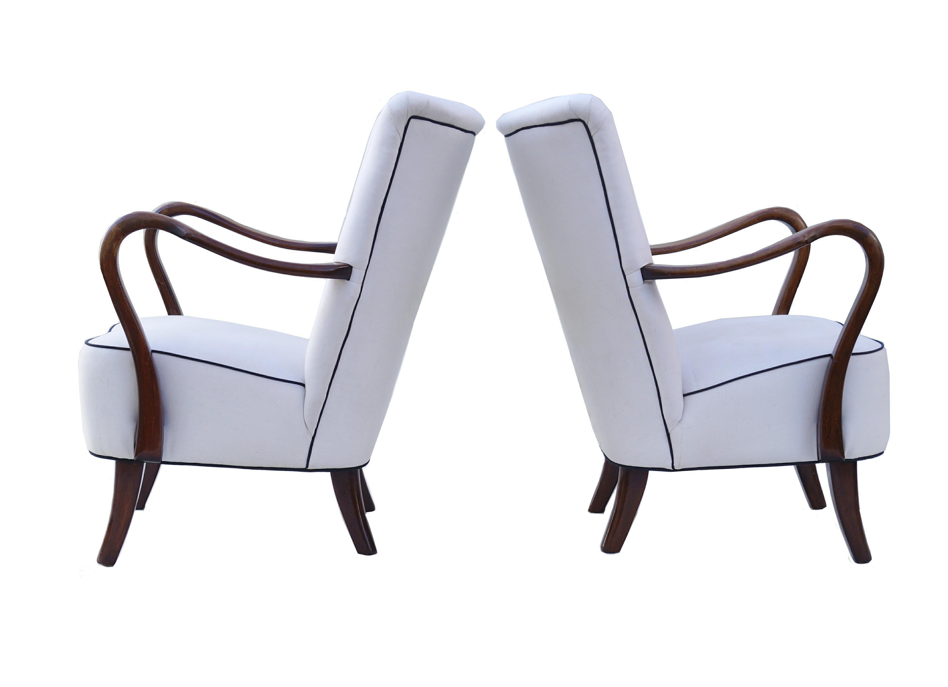 Mid-20th Century Pair of Alfred Christensen Danish 1940's Easy Lounge Chairs Sculptural Armrests  For Sale
