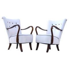 Paar Alfred Christensen Danish 1940's Easy Lounge Chairs Skulpturale Armlehnen 