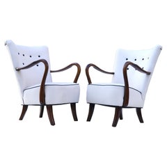 Pair of Alfred Christensen Danish 1940's Easy Lounge Chairs Sculptural Armrests