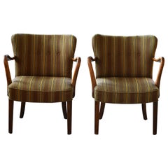 Pair of Alfred Christensen Easy Chairs with Open Armrests in Beech, Denmark 1944