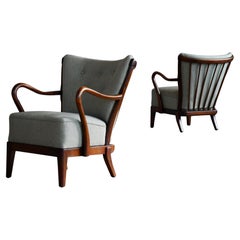 Pair of Alfred Christensen Spindle Back Open Armrest Lounge Chairs 1940's