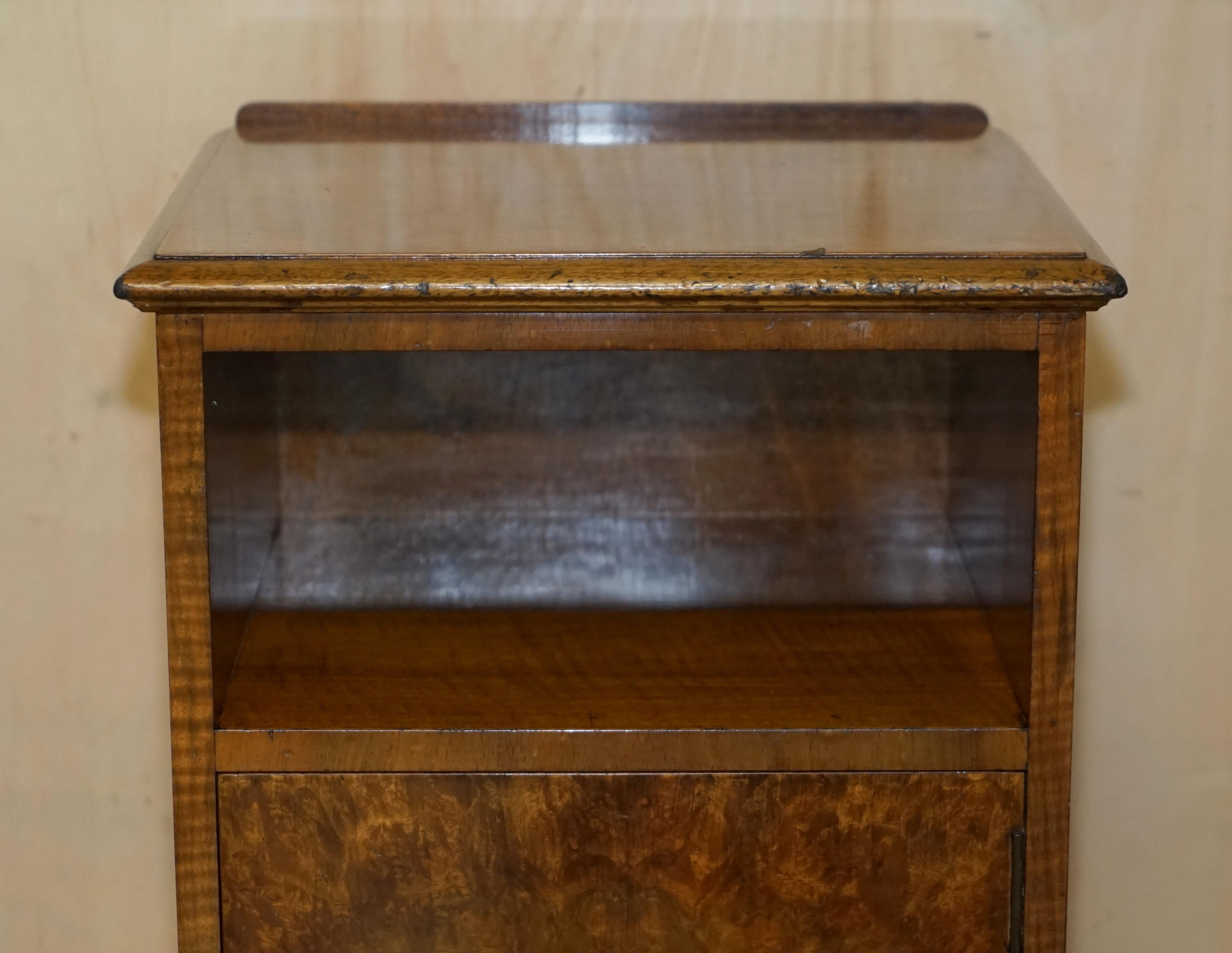 Mid-20th Century Pair of Alfred COX Burr Walnut Bedside Nightstand Cupboards or Lamp Wine Tables