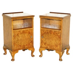 Pair of Alfred COX Burr Walnut Bedside Nightstand Cupboards or Lamp Wine Tables