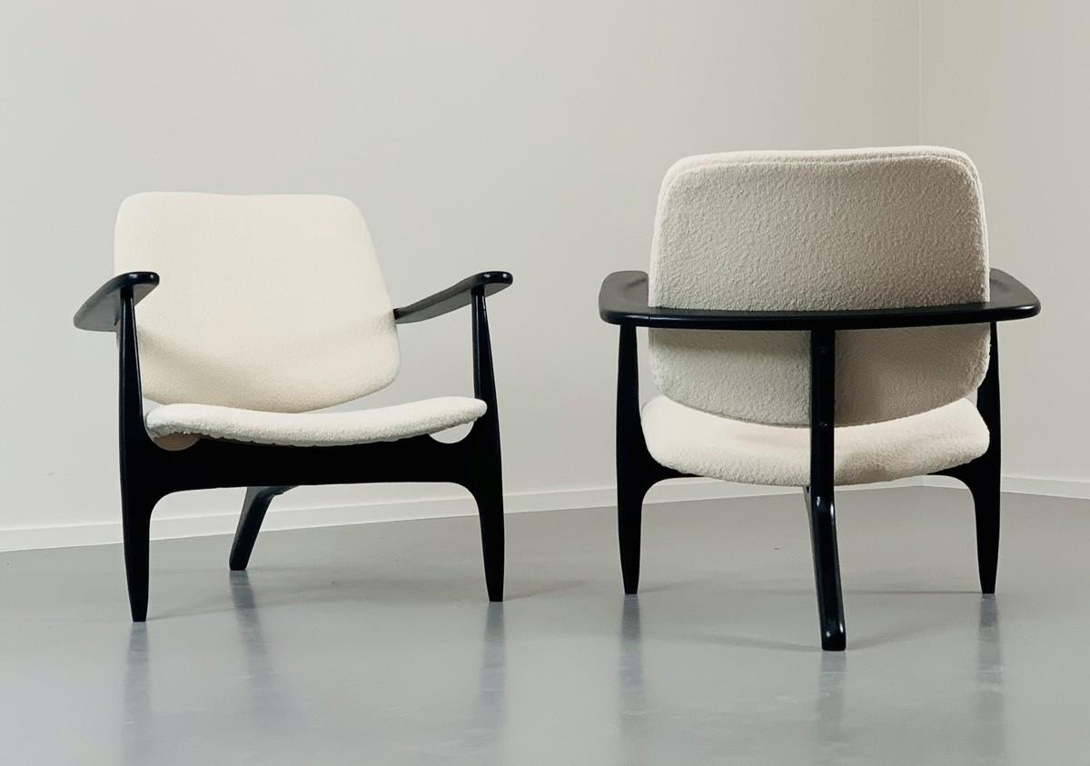 Pair of Alfred Hendrickx S3 armchairs for Belform, 1958, new upholstery.