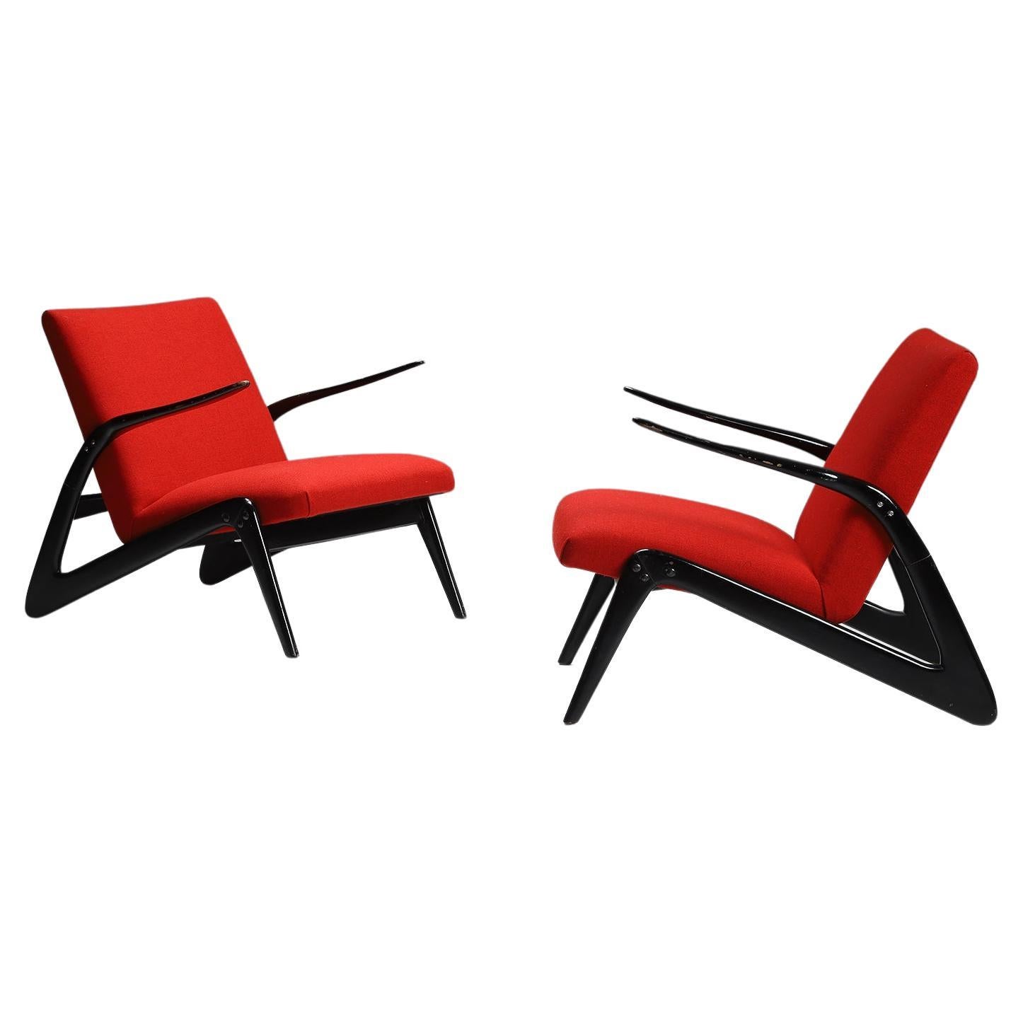 Pair of Alfred Hendrickx S6-L Belform lounge armchairs 1958 grasshopper For Sale