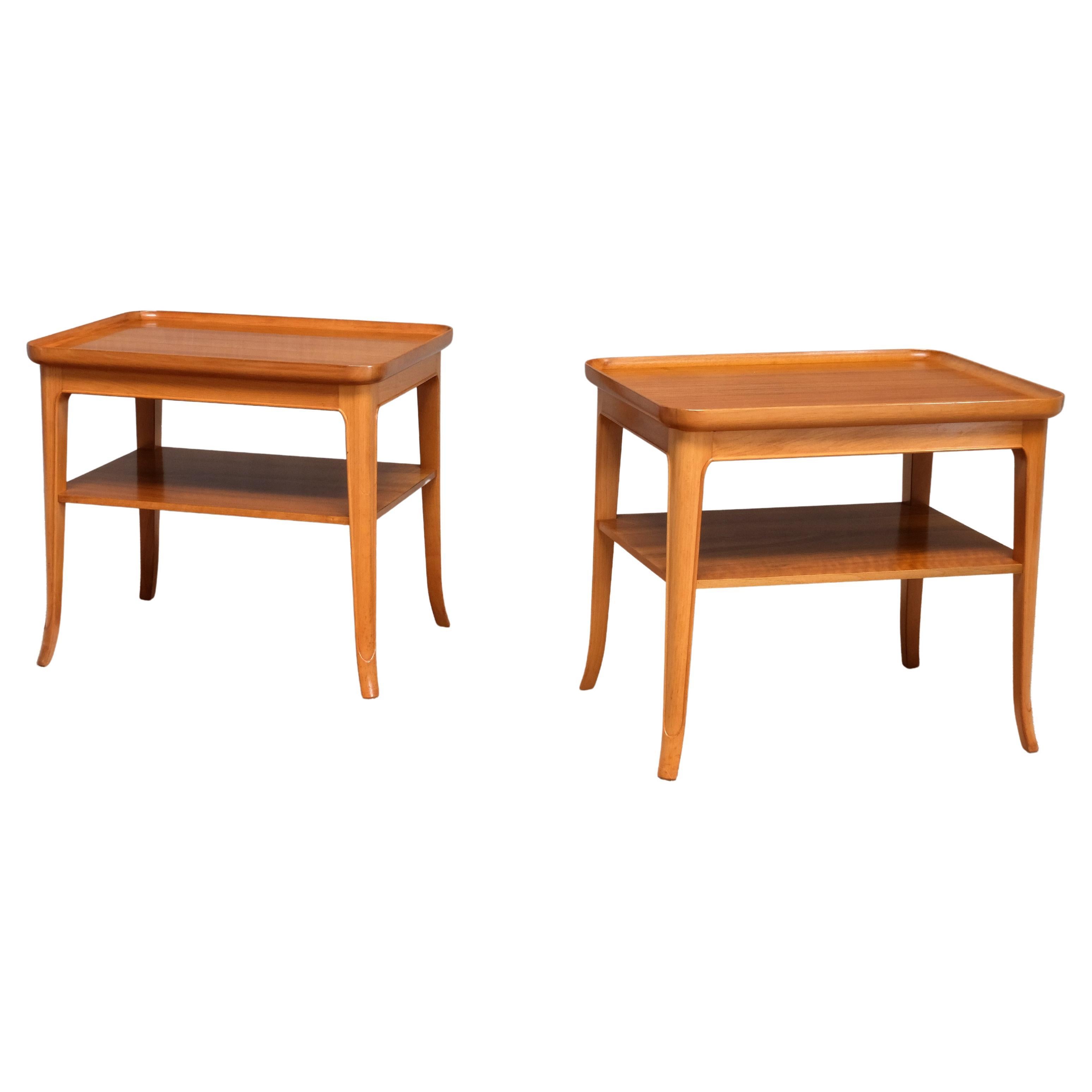 Paar Beistelltische von Alfred Kvarnholt aus Birnbaum und Nussbaum, Schweden, 1940er Jahre im Angebot