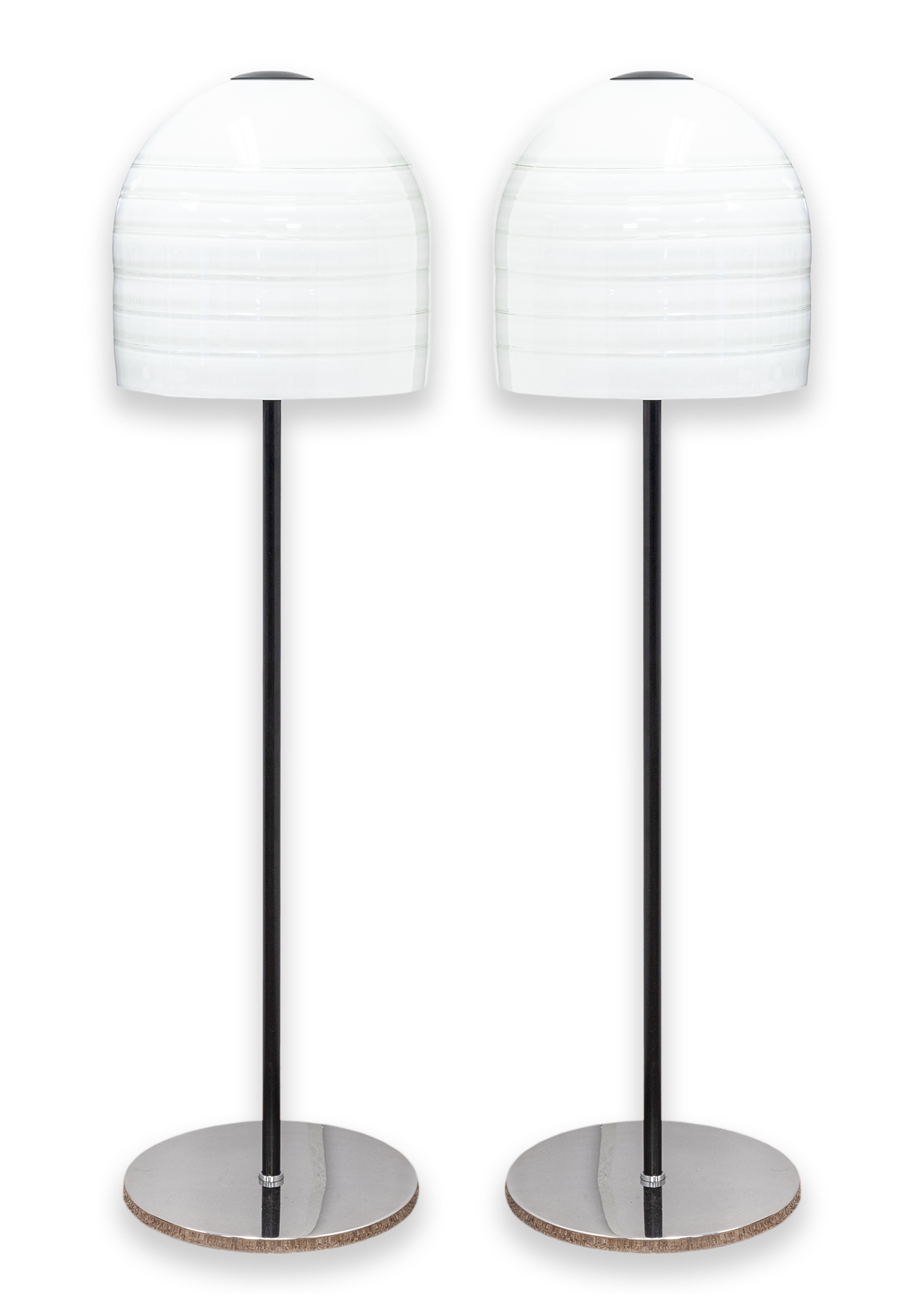 Pair of Alfredo Barbini for Murano Glass Black Metal and Chrome Floor Lamps For Sale 6