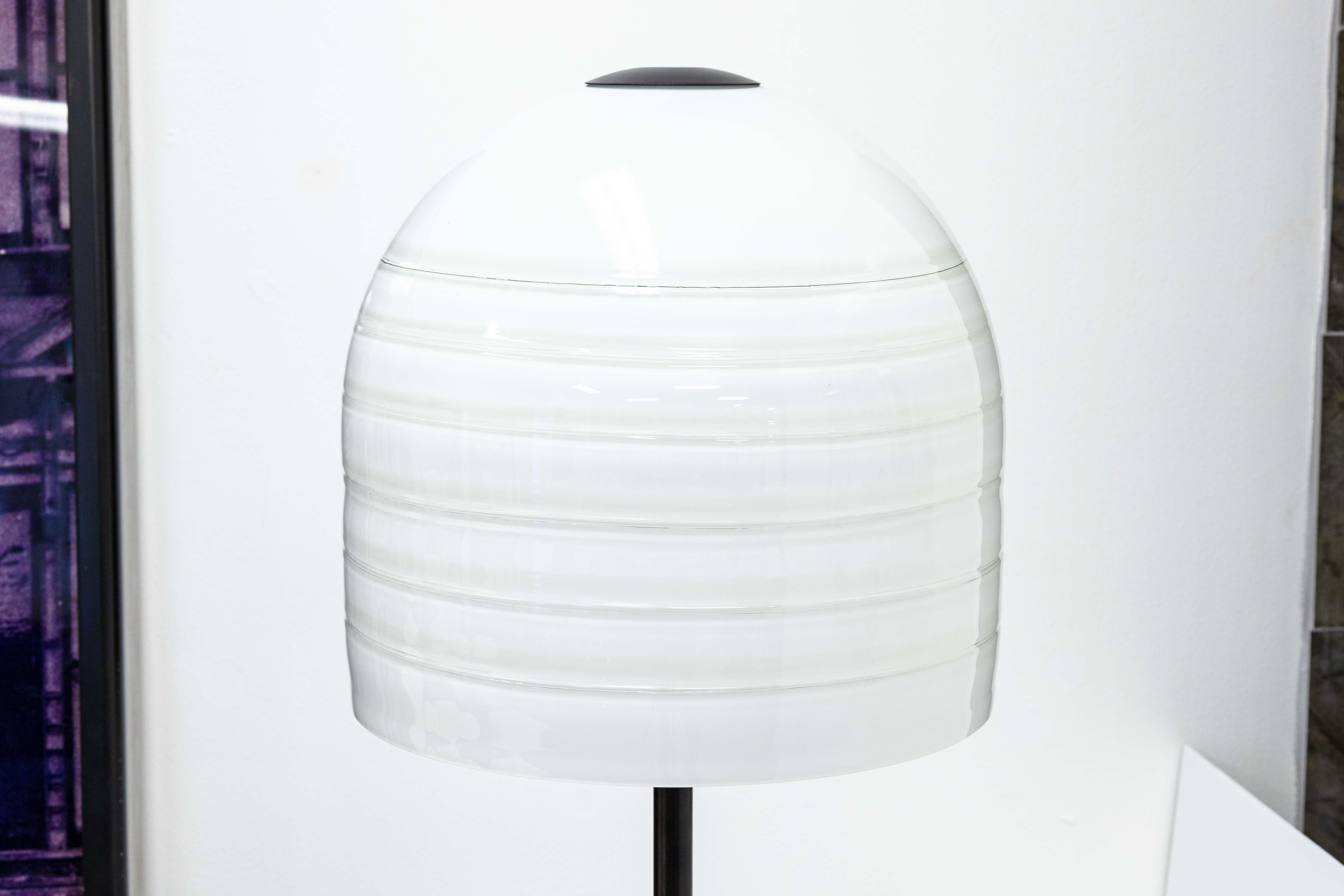 Italian Pair of Alfredo Barbini for Murano Glass Black Metal and Chrome Floor Lamps For Sale