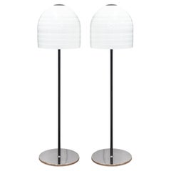 Pair of Alfredo Barbini for Murano Glass Black Metal and Chrome Floor Lamps