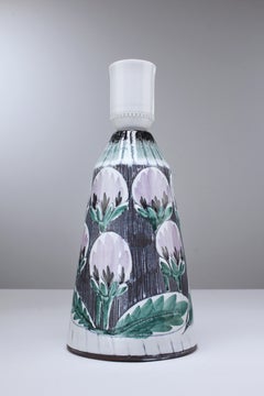 Pair of Alingsås Handmade Swedish Ceramic Lamps with Lilac Flowers, 1960s