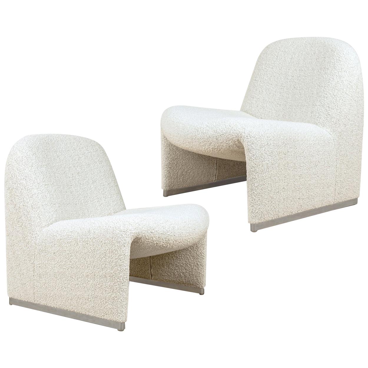 Pair of “Alky” Chairs by G. Piretti for Castelli New Upholstery Boucle by Dedar