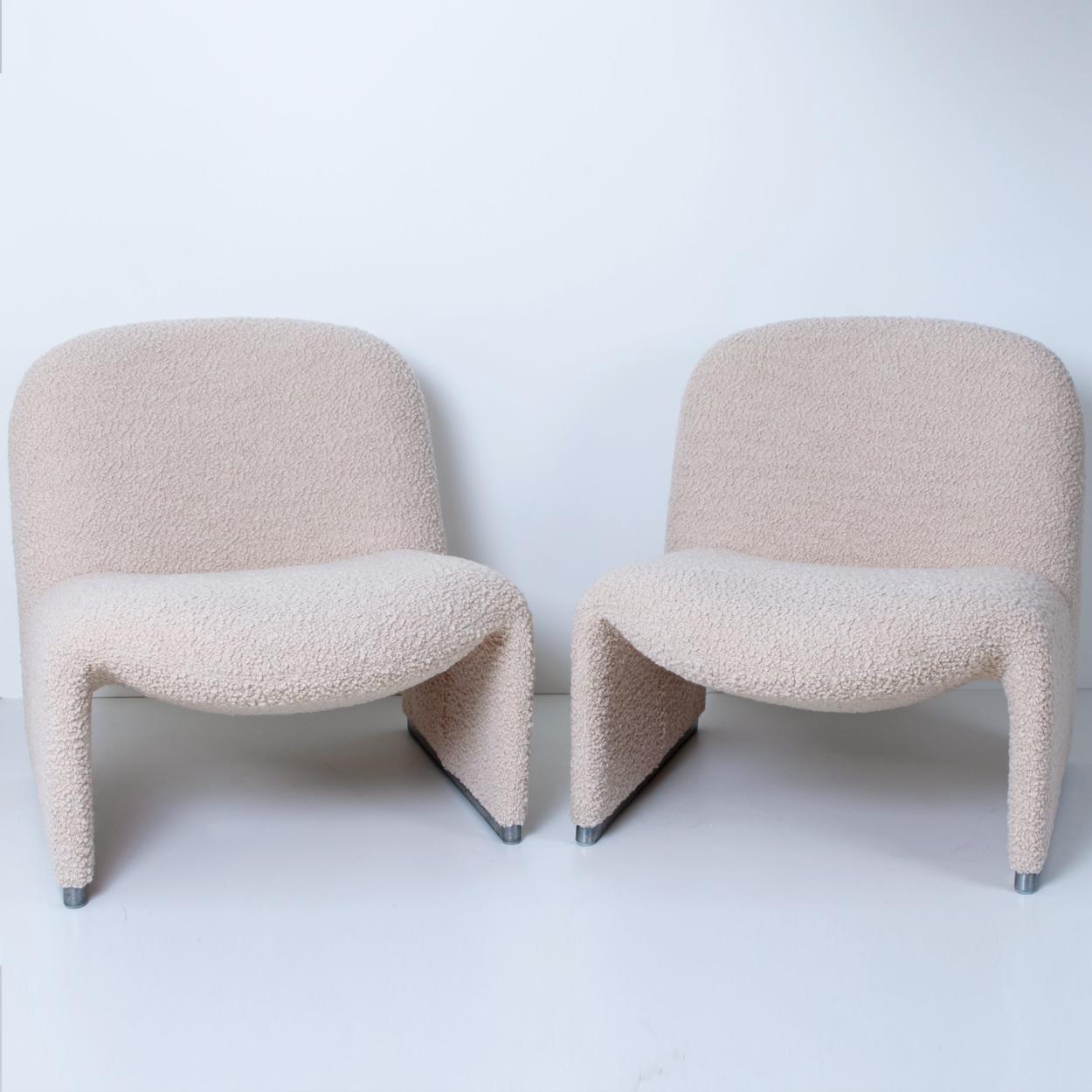 Foam Pair of 'Alky' Chairs by Piretti New Upholstery Boucle Nimbus Dedar