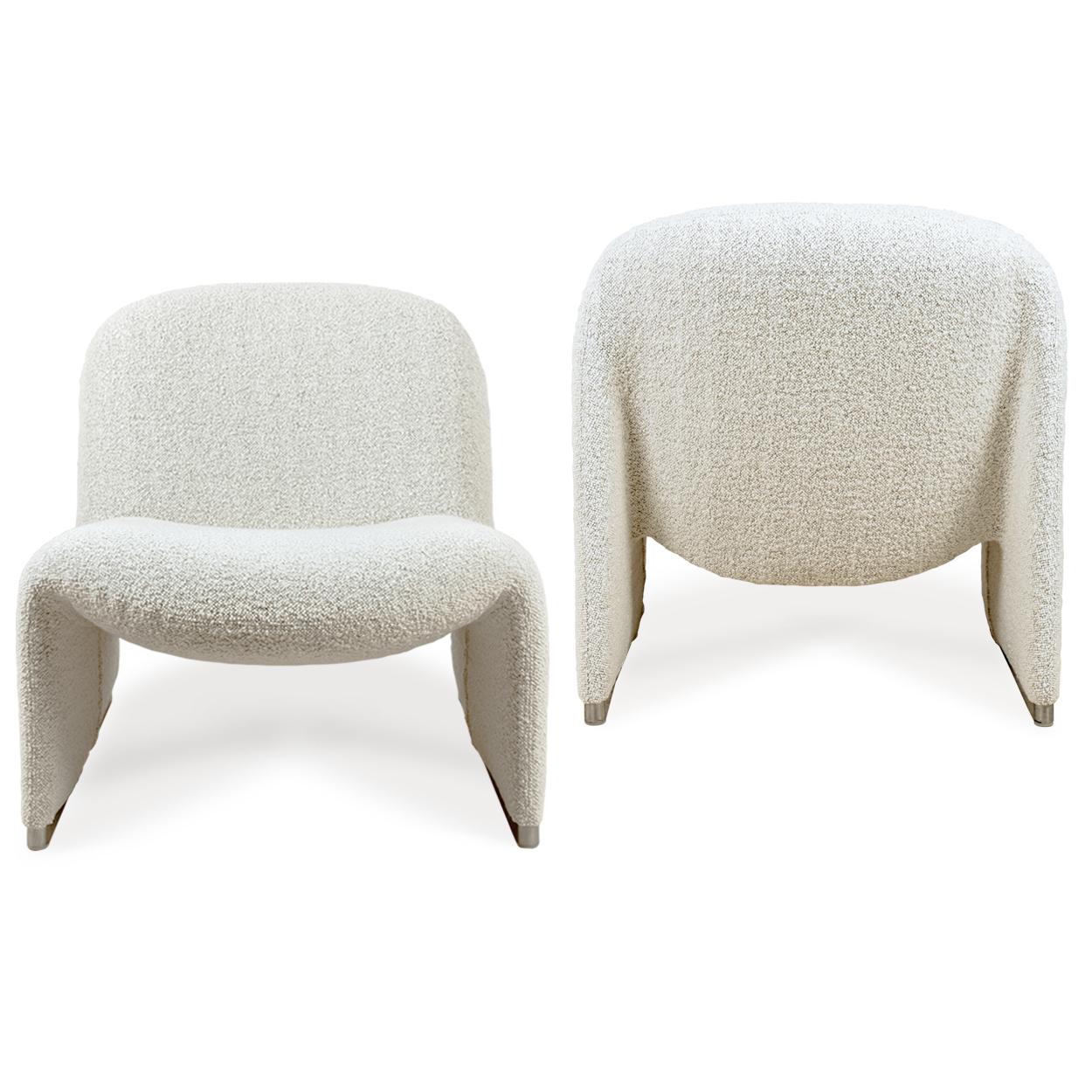 Metal Pair of “Alky” Chairs, Castelli with Dedar New Upholstery Boucle