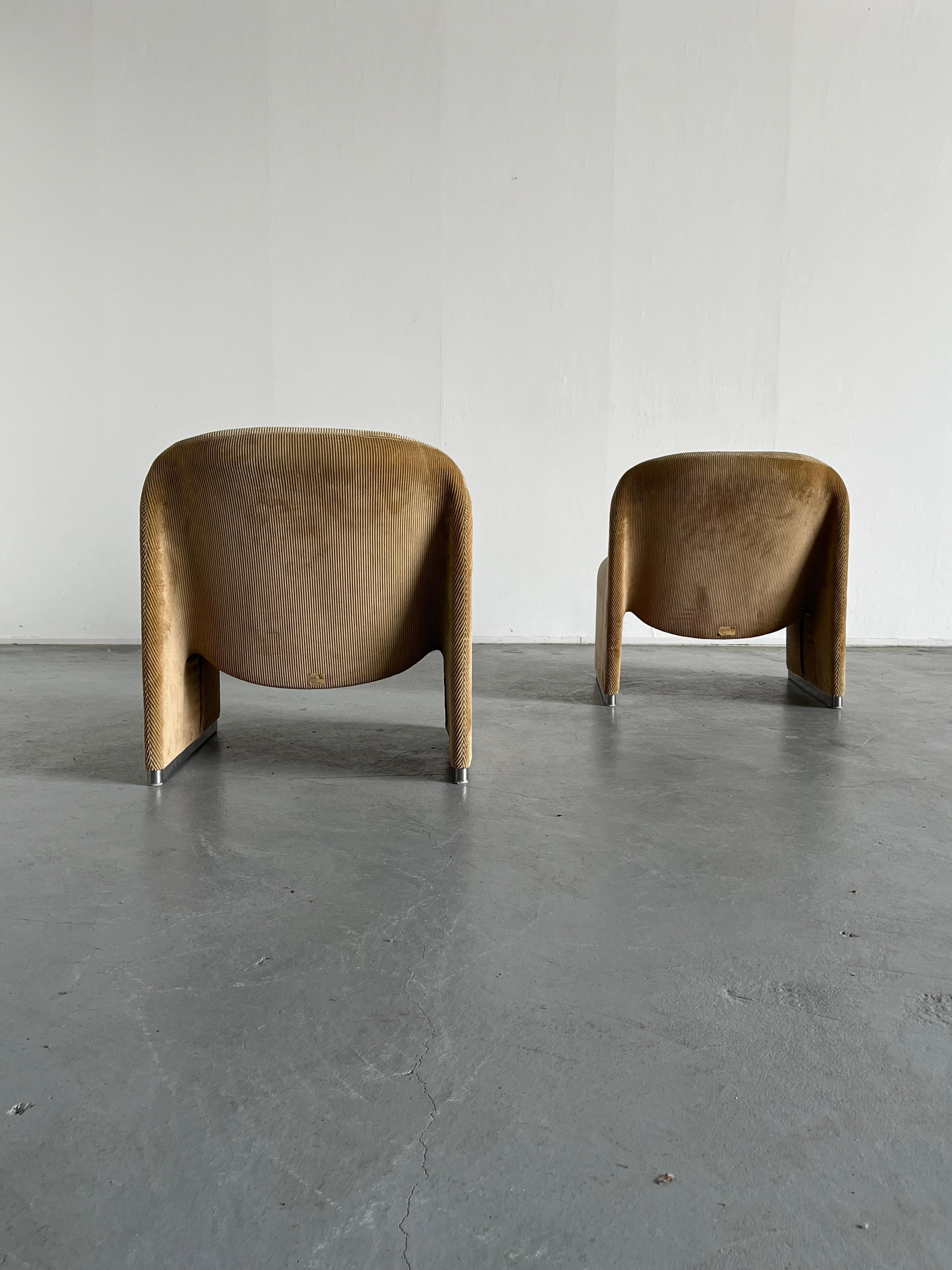 Italian Pair of Alky Chairs in Beige Corduroy by Giancarlo Piretti for Anonima Castelli