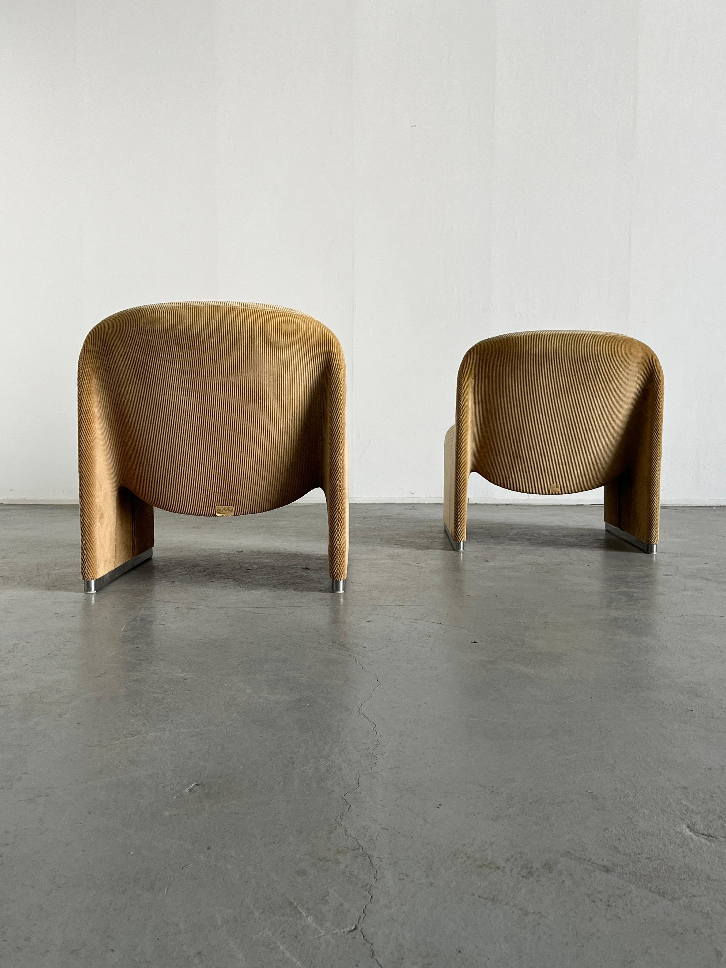 Late 20th Century Pair of Alky Chairs in Beige Corduroy by Giancarlo Piretti for Anonima Castelli