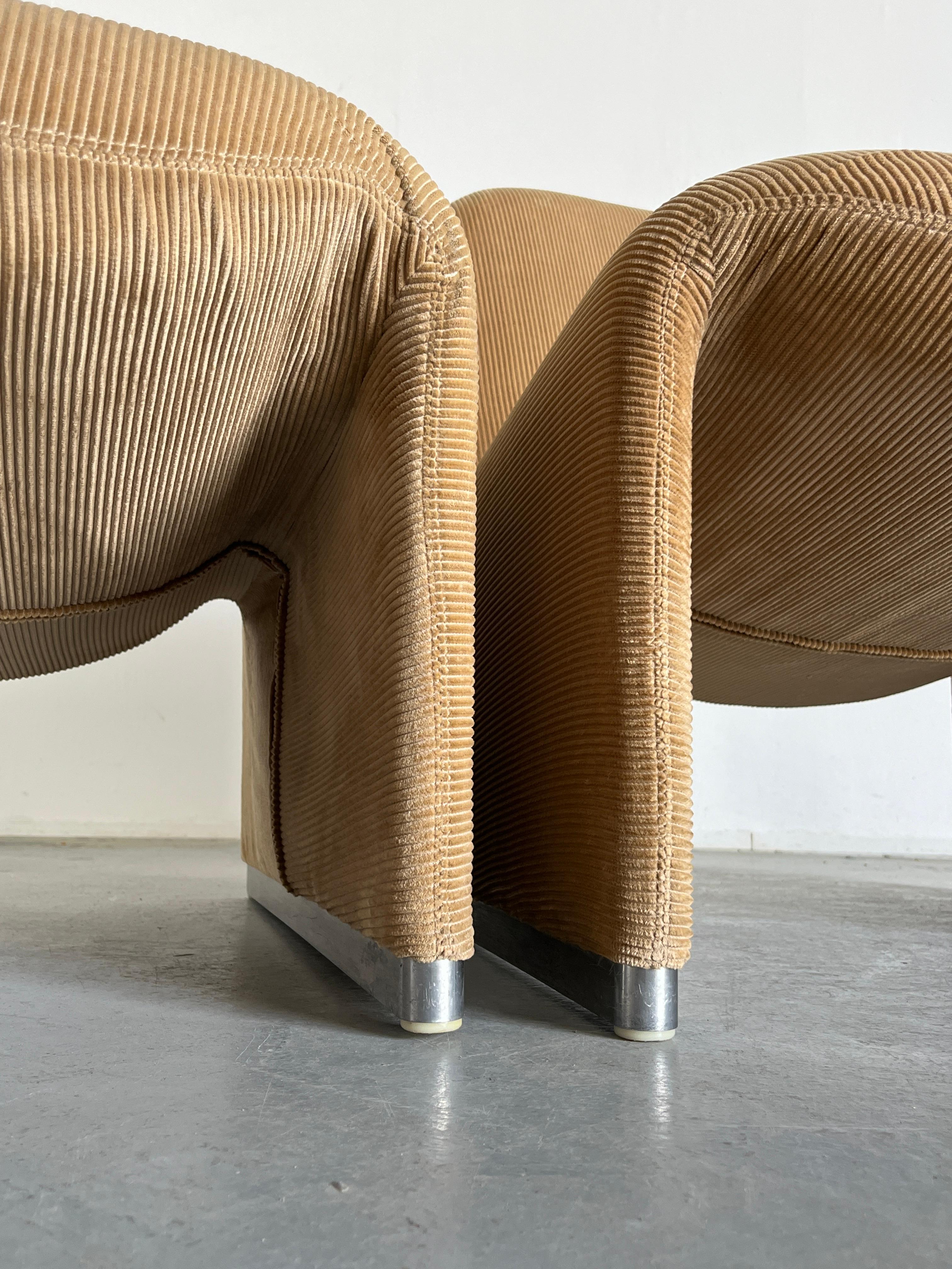 Pair of Alky Chairs in Beige Corduroy by Giancarlo Piretti for Anonima Castelli 1