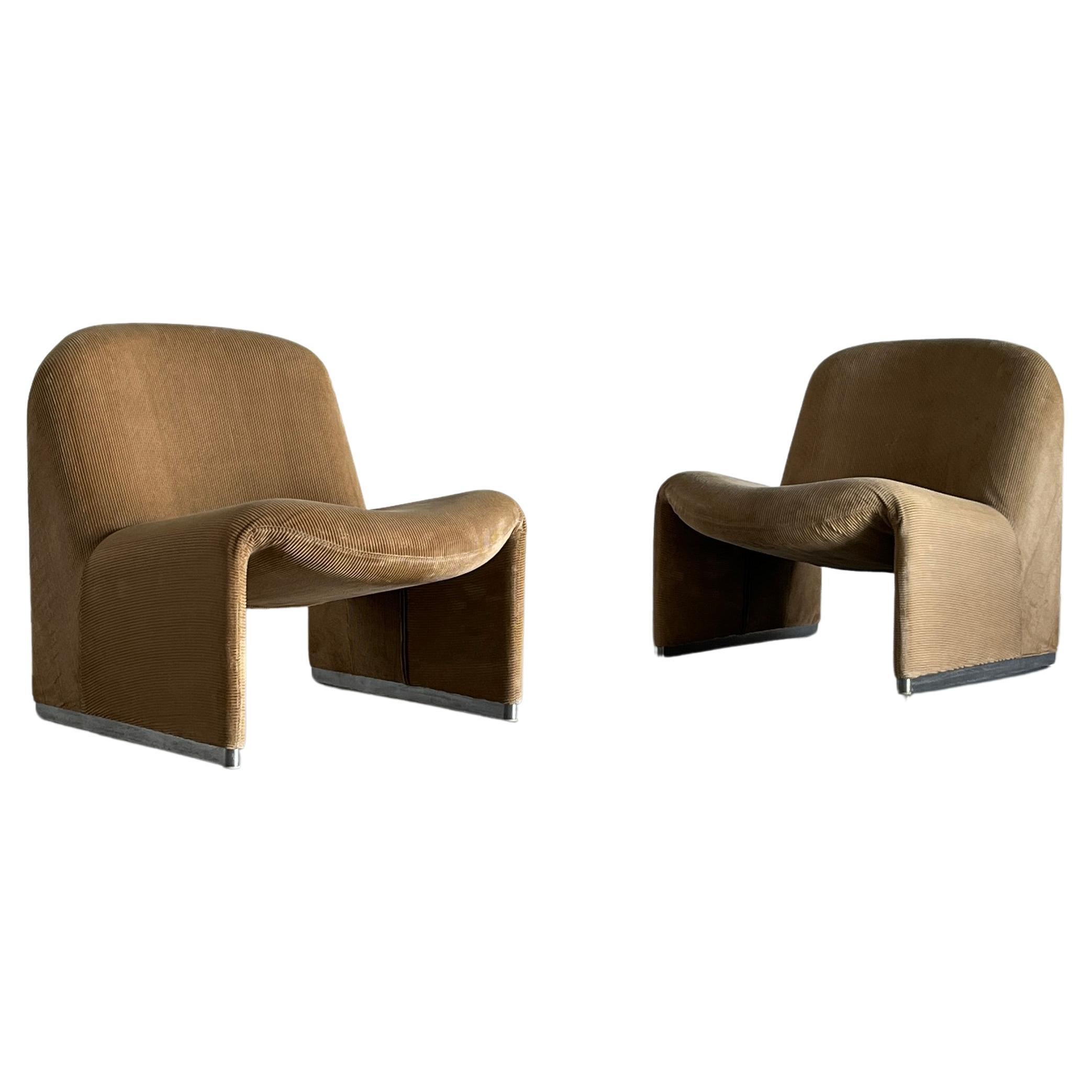 Pair of Alky Chairs in Beige Corduroy by Giancarlo Piretti for Anonima Castelli
