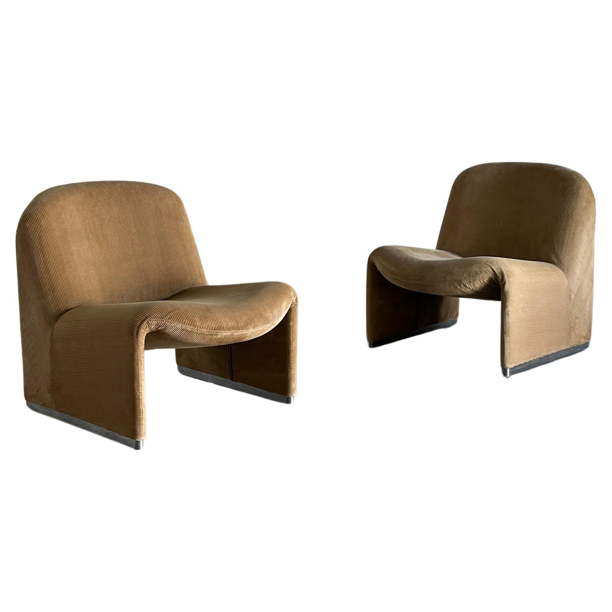 Pair of Alky Chairs in Beige Corduroy by Giancarlo Piretti for Anonima Castelli