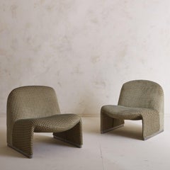 Pair of Alky Chairs in Checkered Green Velvet by Giancarlo Piretti for Castelli