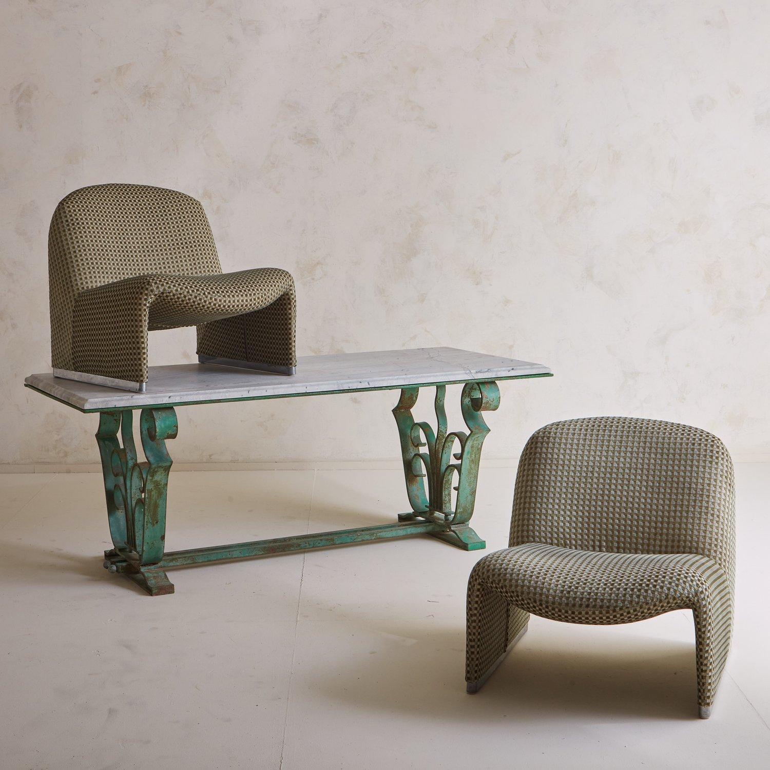 Mid-Century Modern Pair of Alky Chairs in Checkered Green Velvet by Giancarlo Piretti for Castelli