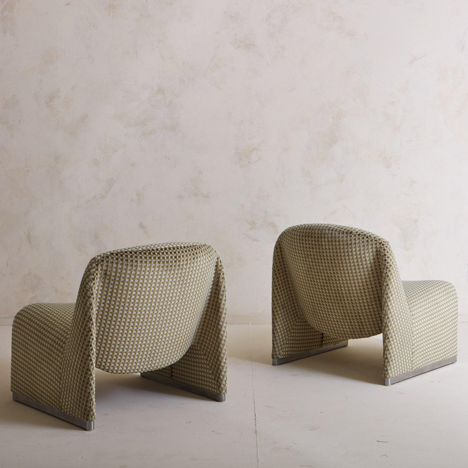 Italian Pair of Alky Chairs in Checkered Green Velvet by Giancarlo Piretti for Castelli