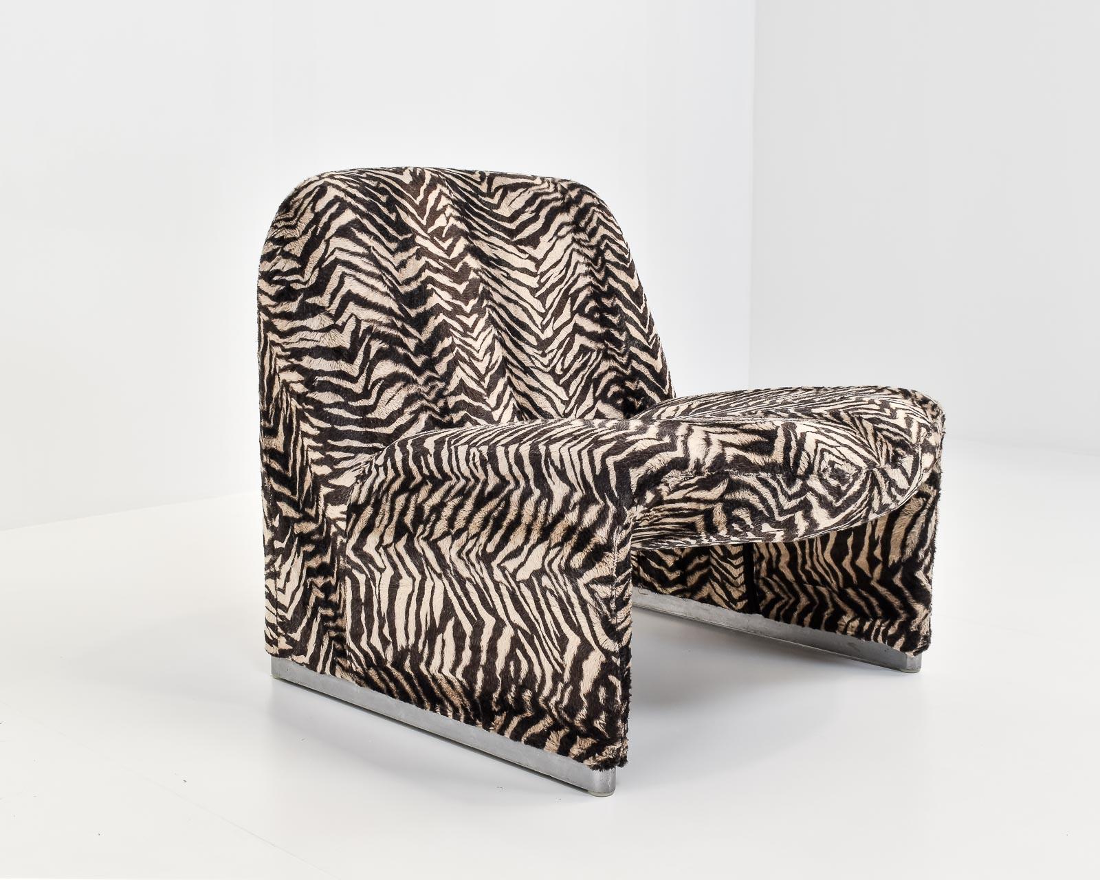 Pair of Alky Chairs in Zebra Fabric by Giancarlo Piretti, 1970s 3