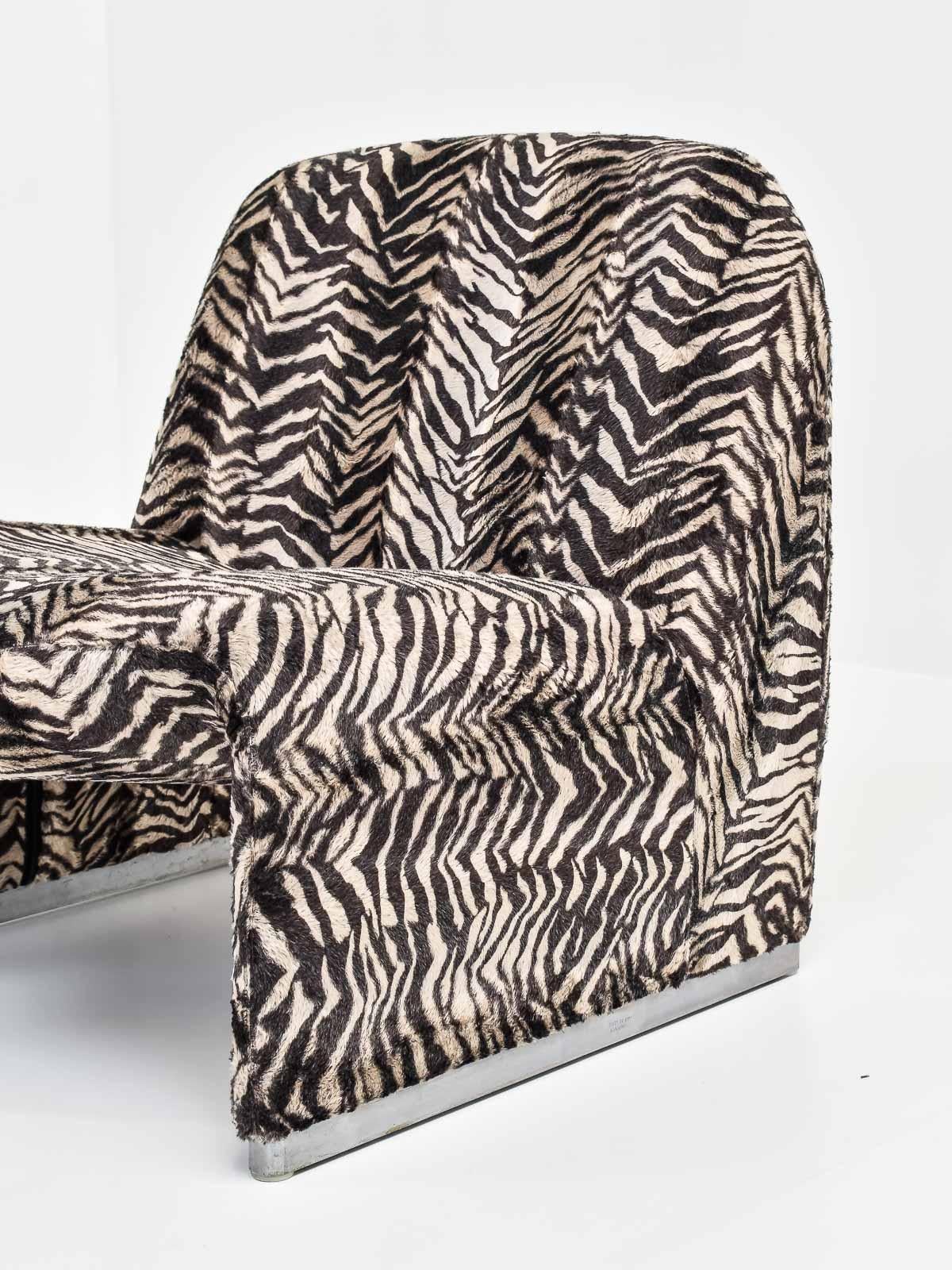 Pair of Alky Chairs in Zebra Fabric by Giancarlo Piretti, 1970s 6