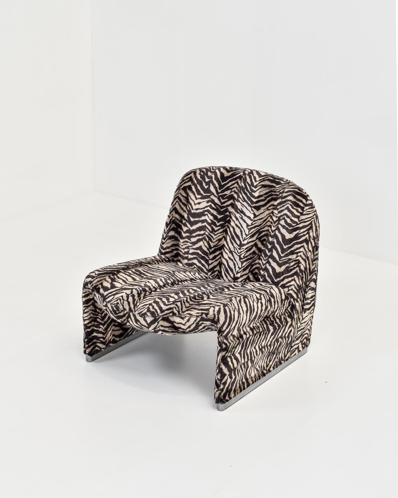Steel Pair of Alky Chairs in Zebra Fabric by Giancarlo Piretti, 1970s
