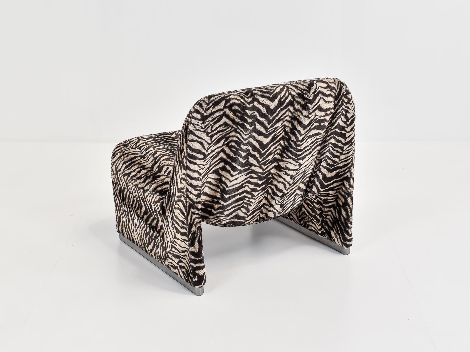 Pair of Alky Chairs in Zebra Fabric by Giancarlo Piretti, 1970s 2