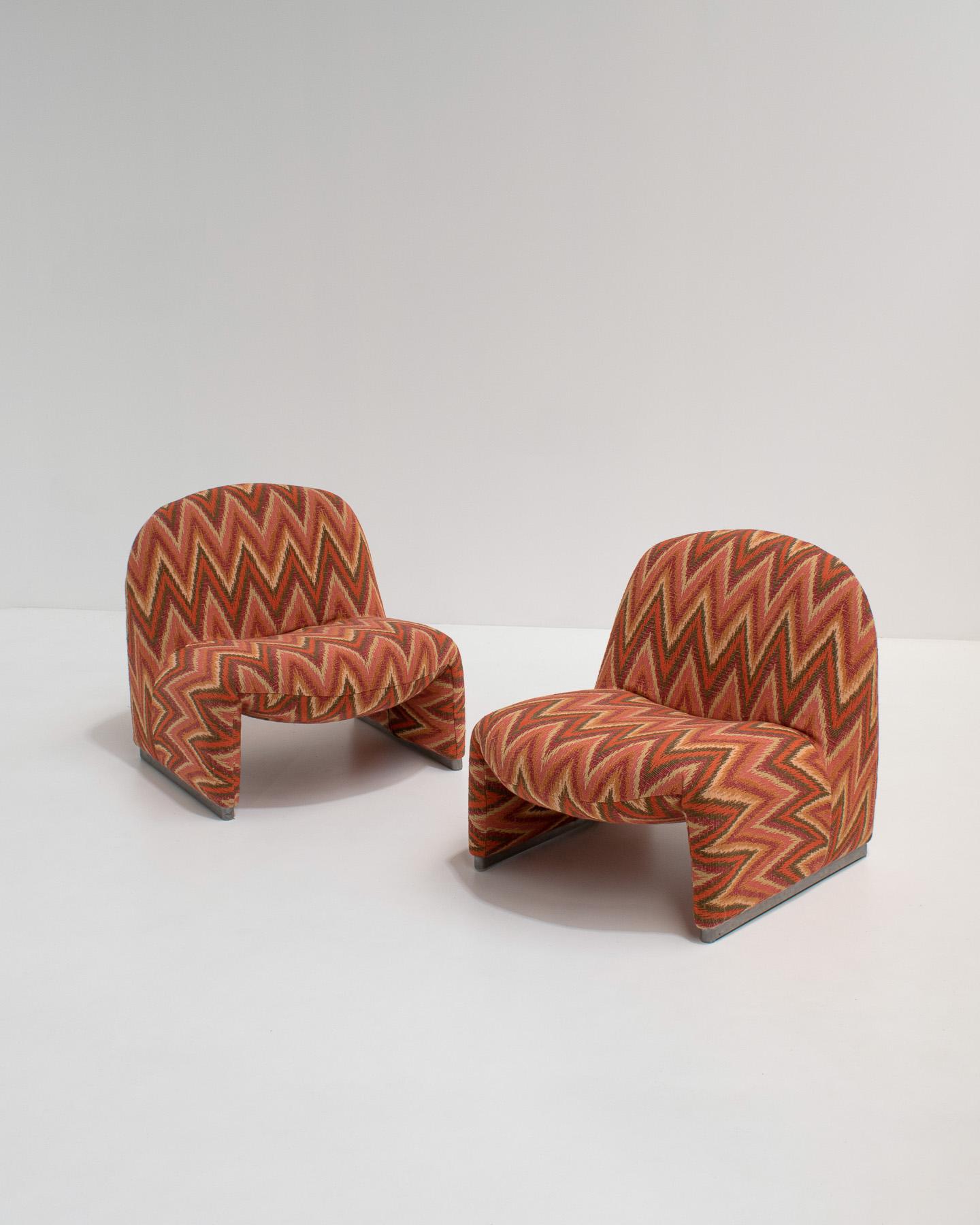 Steel Pair of Alky Chairs in Zig Zag Fabric by Giancarlo Piretti, 1970s
