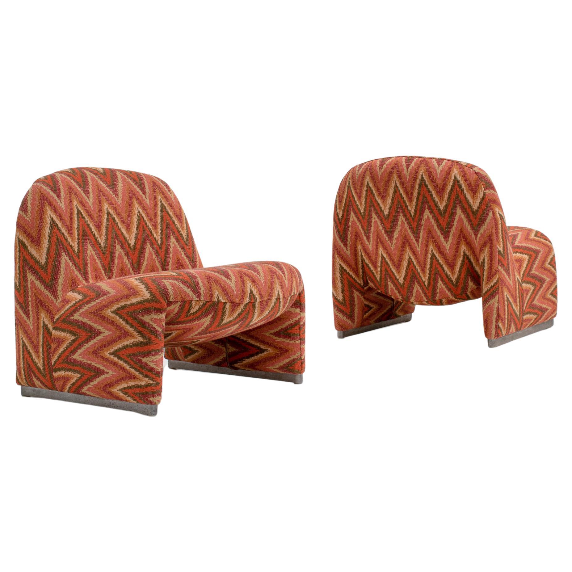 Pair of Alky Chairs in Zig Zag Fabric by Giancarlo Piretti, 1970s