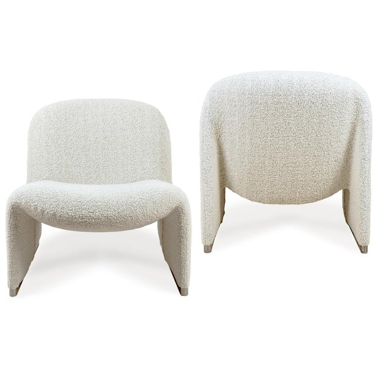 Pair Of Alky Chairs By G Piretti For Castelli New Upholstery Boucle By Dedar At 1stdibs