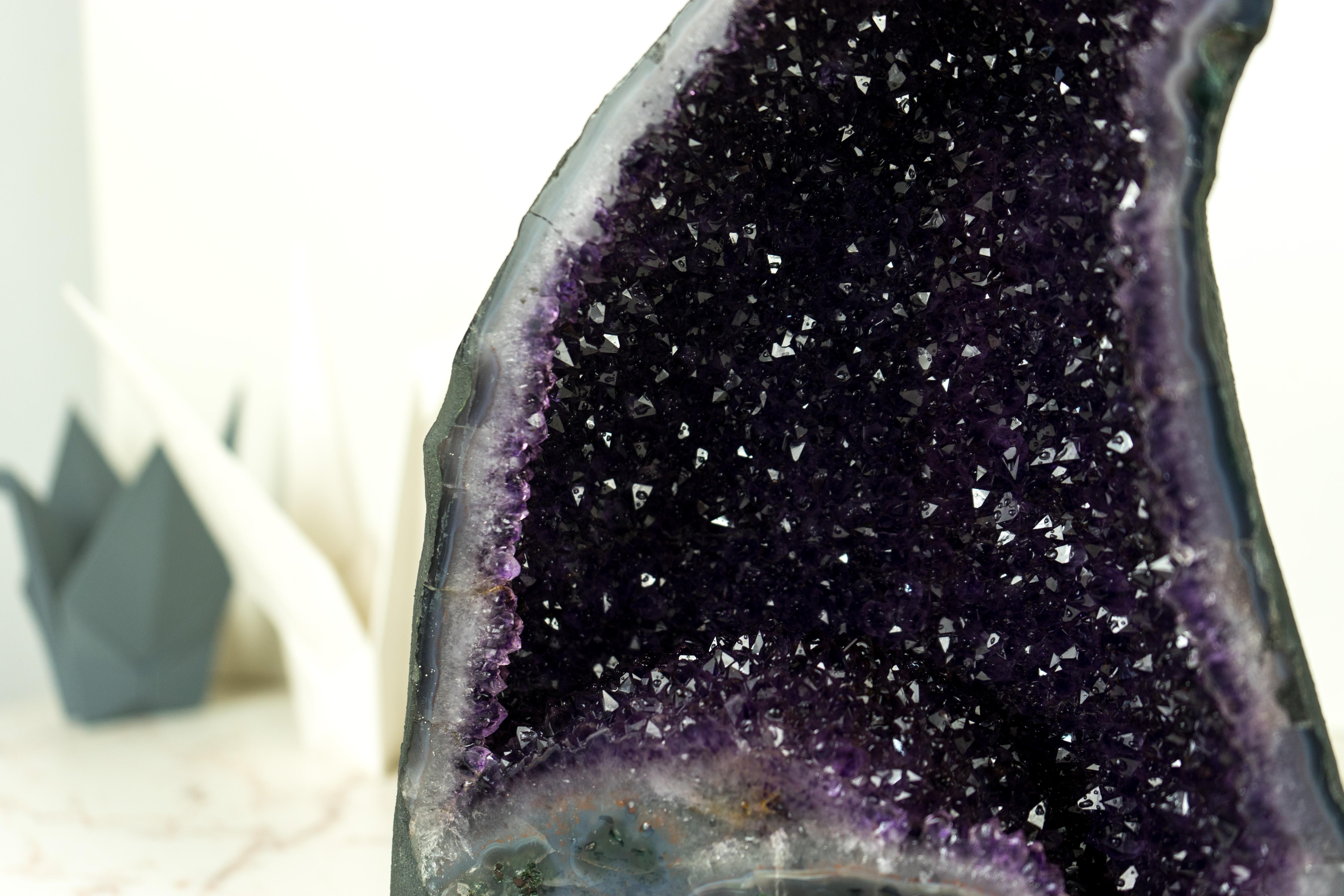 Pair of All-Natural Amethyst Geodes: Intense Purple Amethyst with Galaxy Druzy For Sale 2