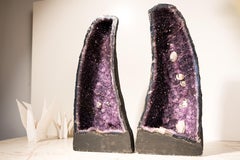 Pair of All-Natural Amethyst Geodes with Rare Calcite Inclusions