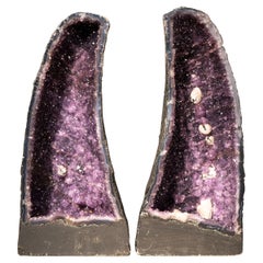 Pair of All-Natural Amethyst Geodes with Rare Calcite Inclusions
