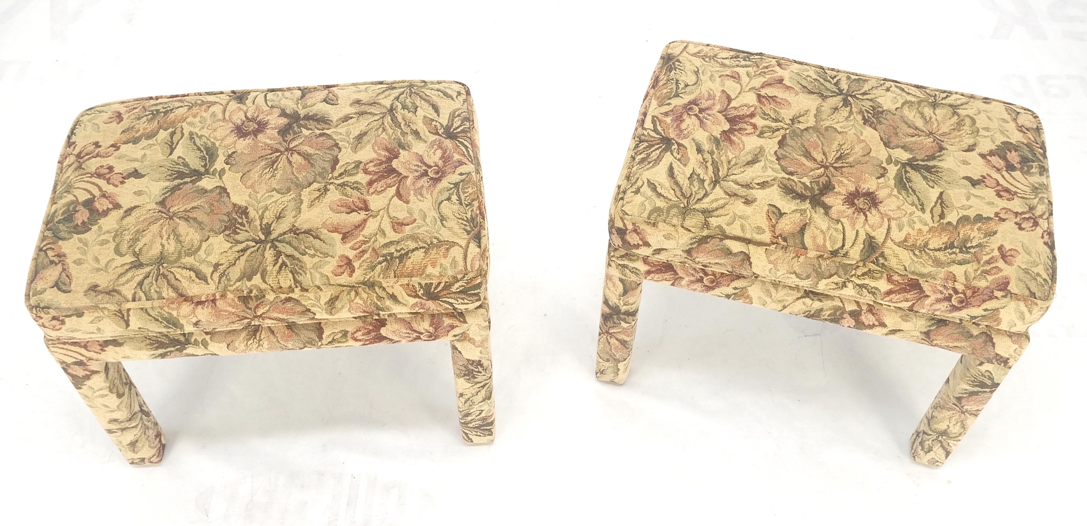 American Pair of All Upholstered Flower Pattern c1960s Benches Billy Baldwin Style MINT! For Sale