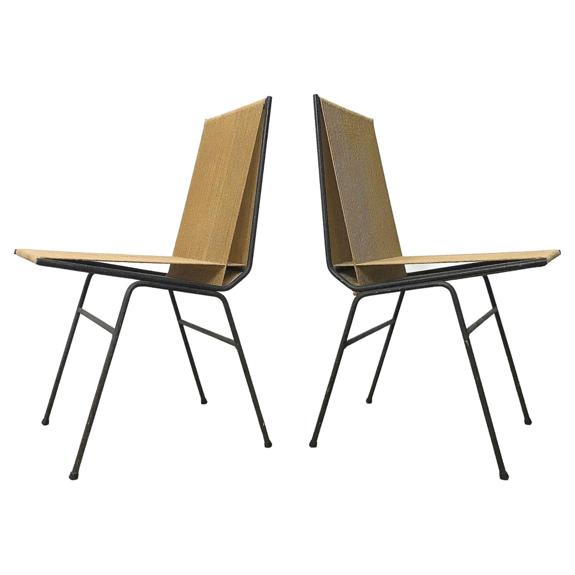 Pair of Allan Gould Modernist String Chairs in Woven Hemp Cord USA 1950
s For Sale