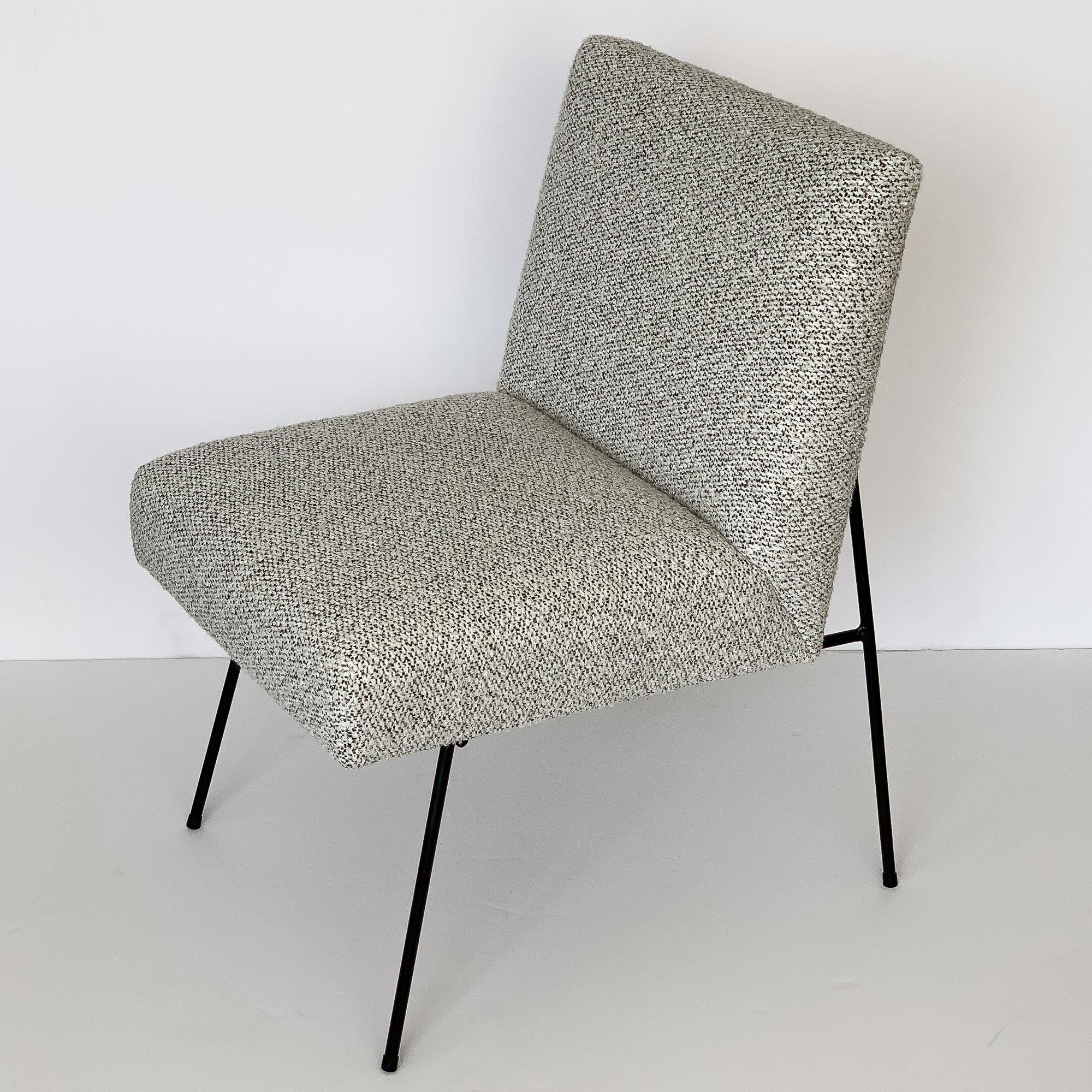 Fabric Pair of Allan Gould Style Iron Frame Lounge Chairs