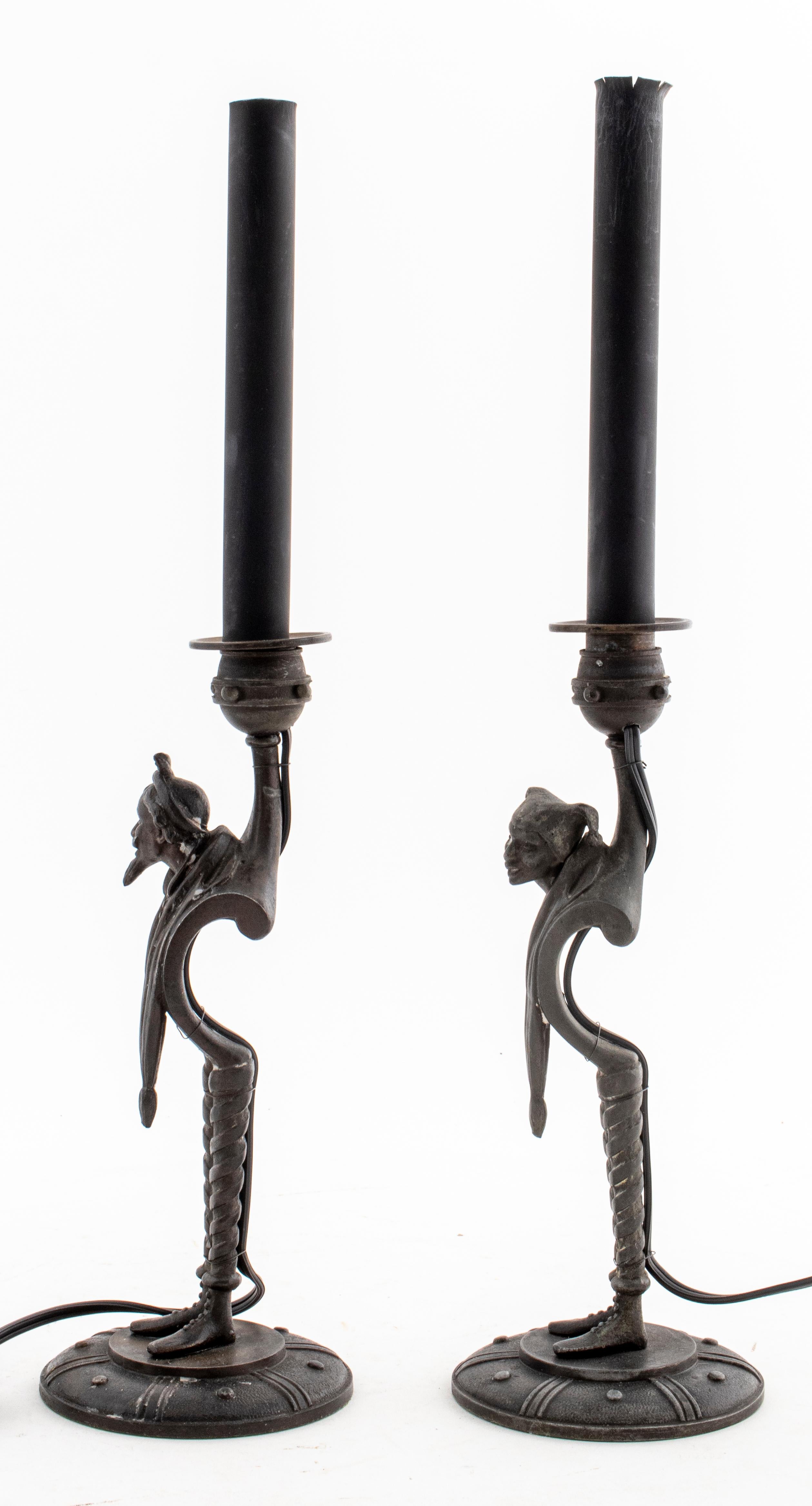 Pair of Allegorical Figure Metal Candlesticks For Sale 1