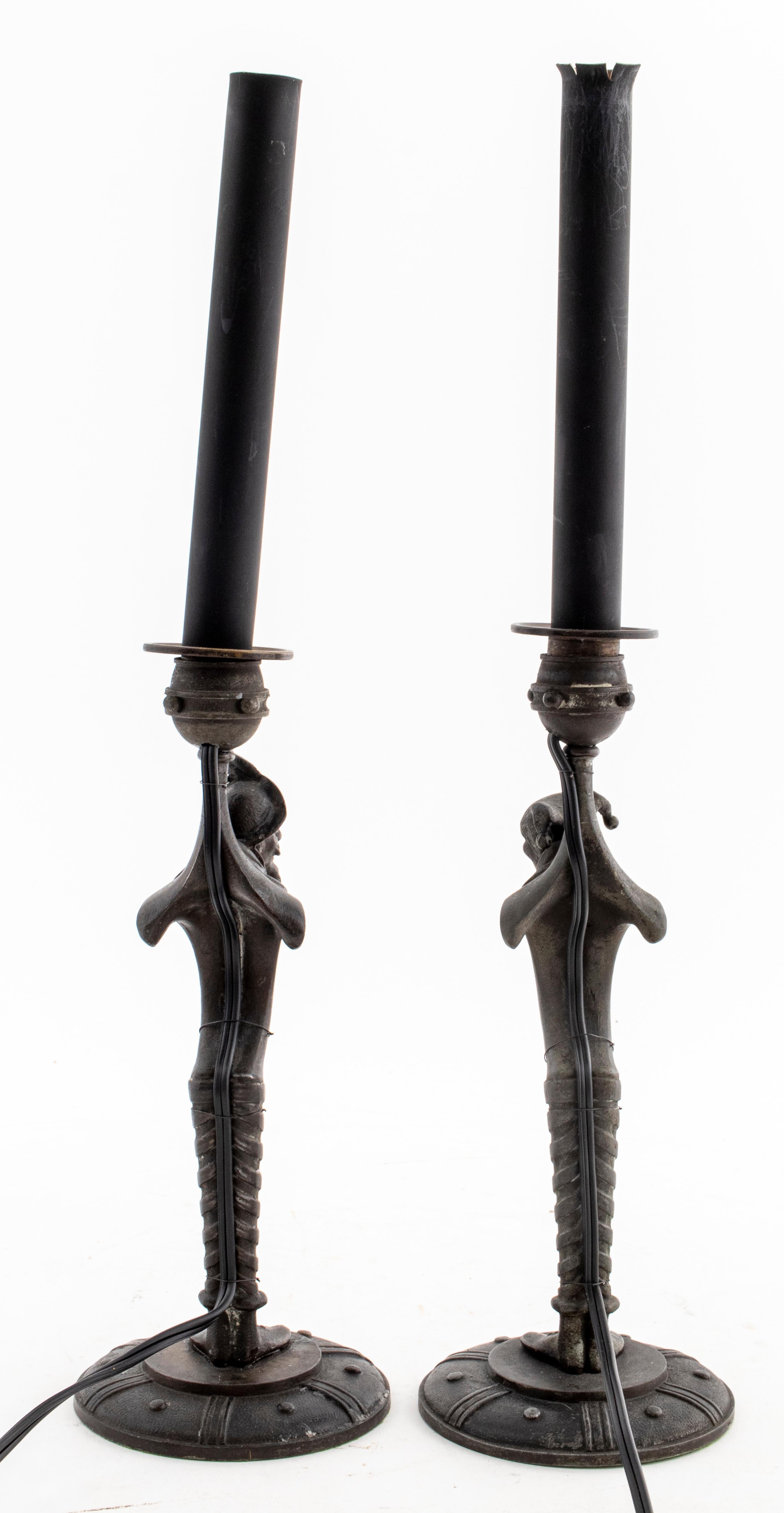 Pair of Allegorical Figure Metal Candlesticks For Sale 2