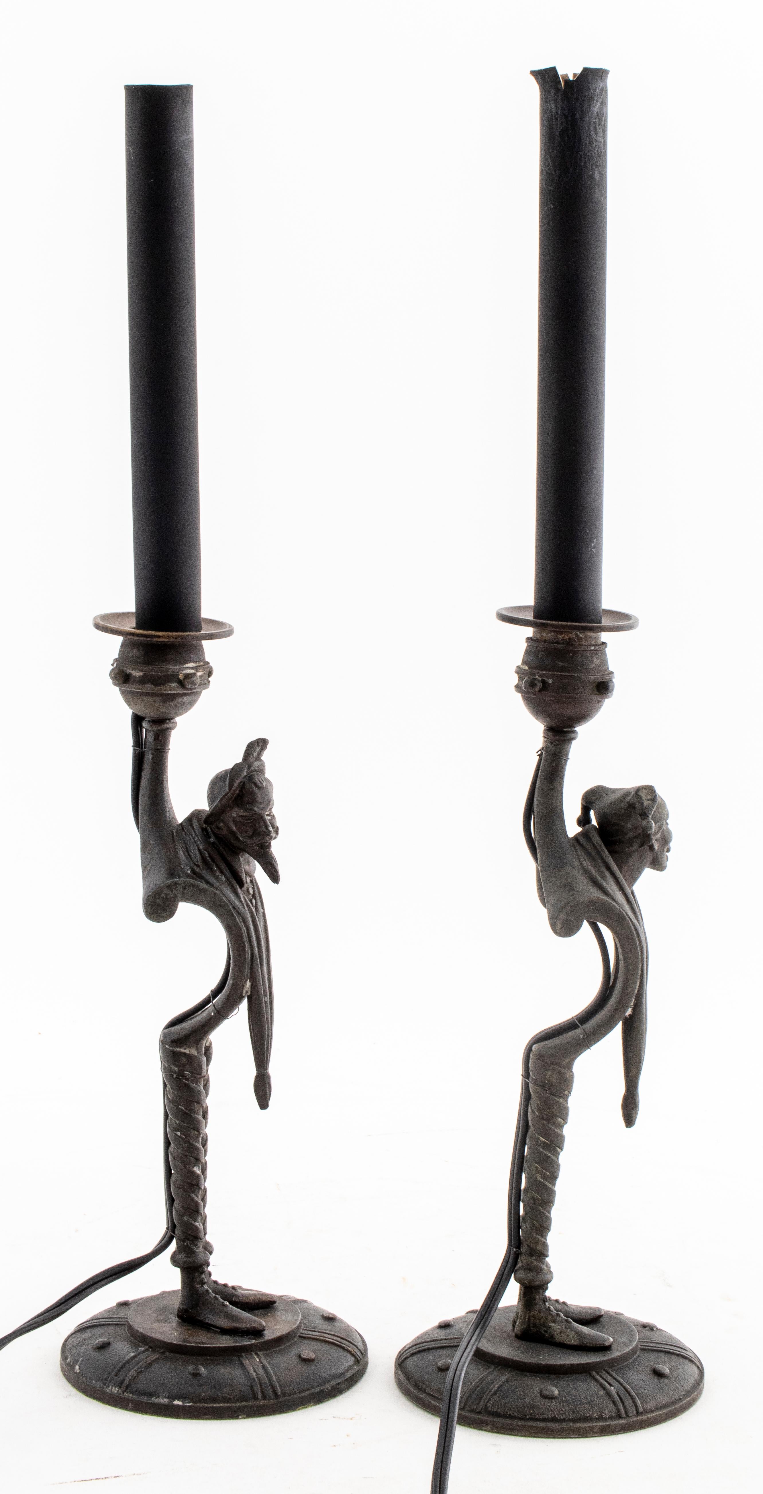 Pair of Allegorical Figure Metal Candlesticks For Sale 3