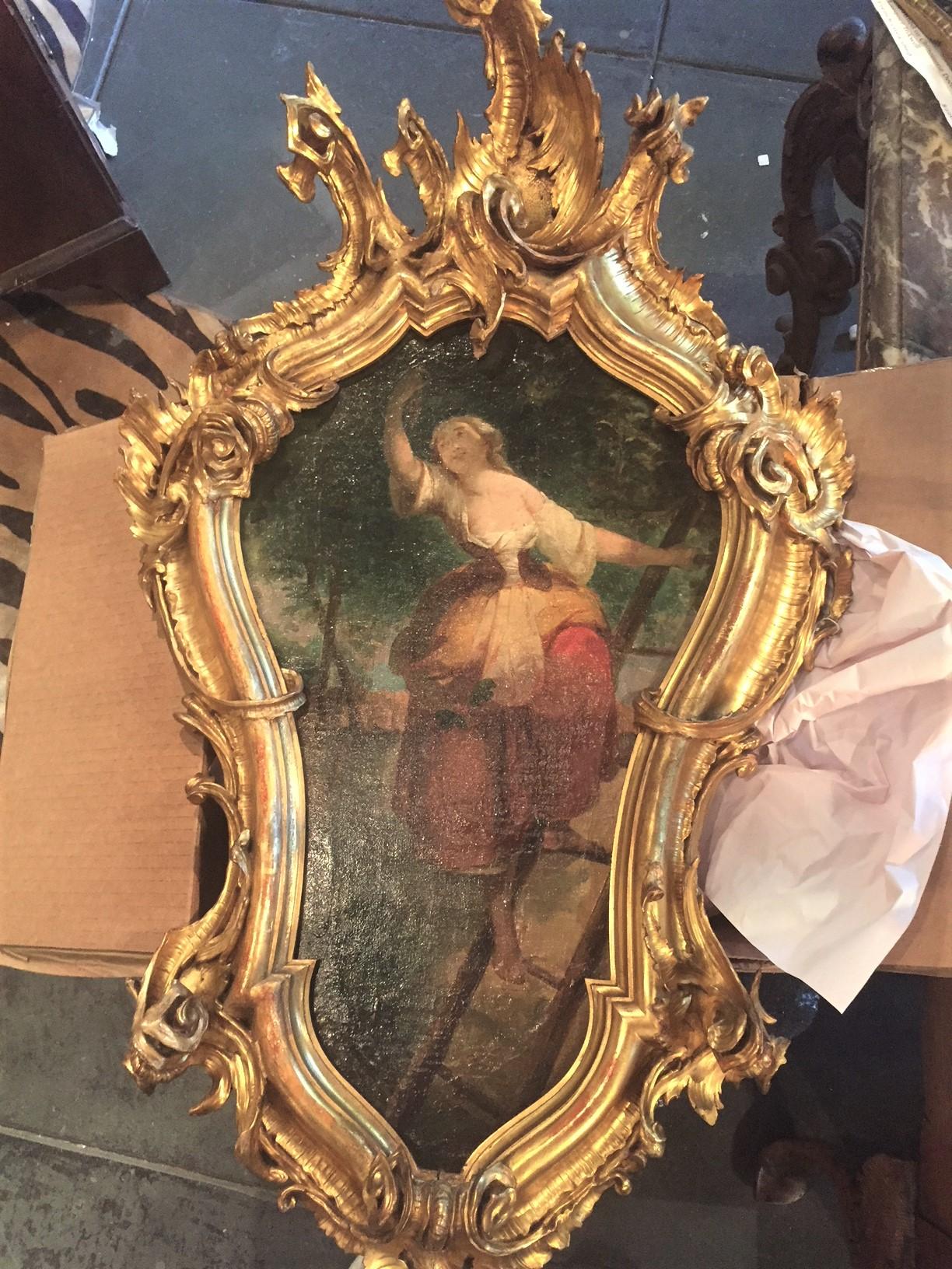 Pair of Allegorical Italian or Venetian Oils in Carved Giltwood Frames 11