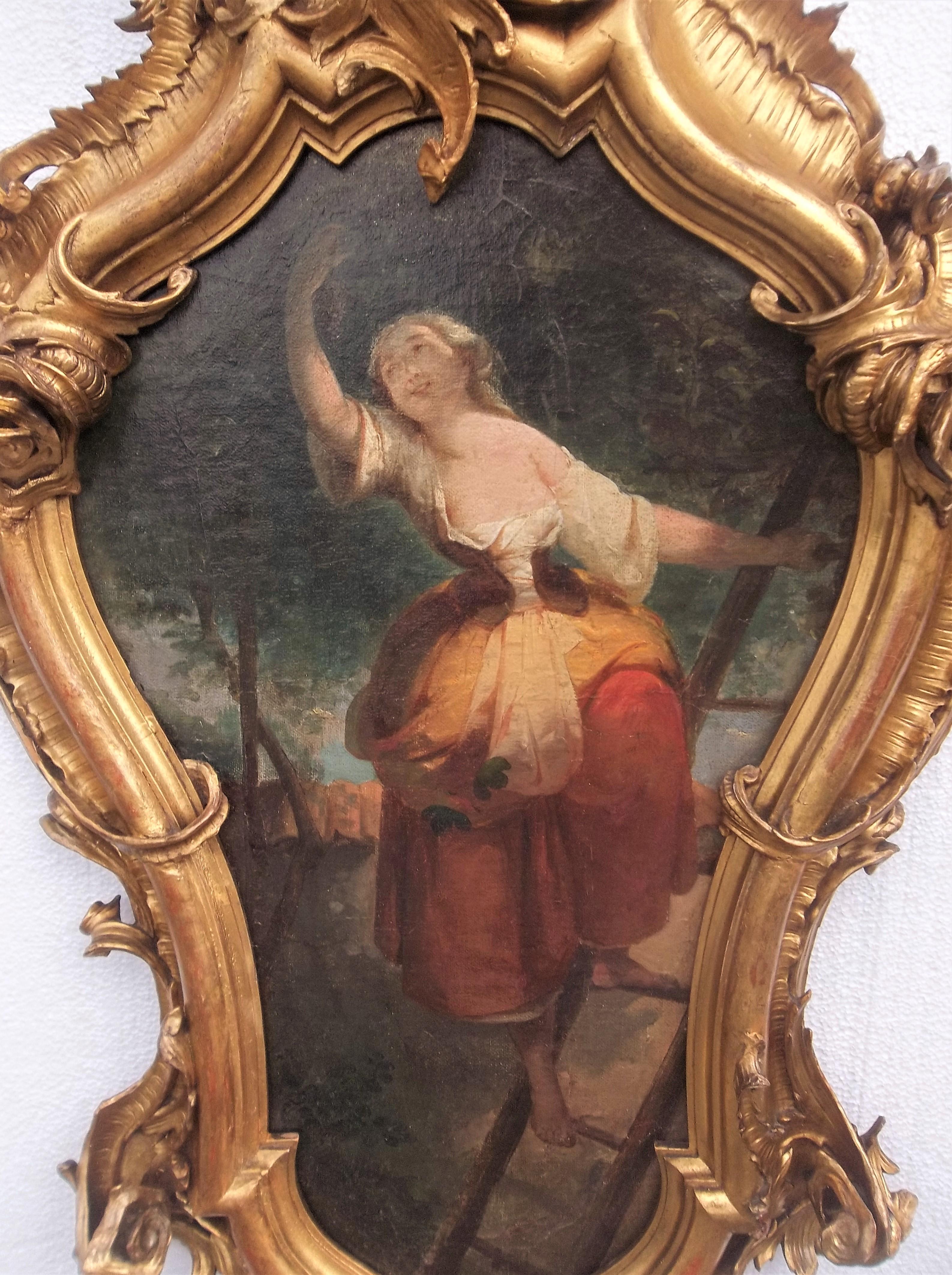 Pair of Allegorical Italian or Venetian Oils in Carved Giltwood Frames In Good Condition In Nashville, TN
