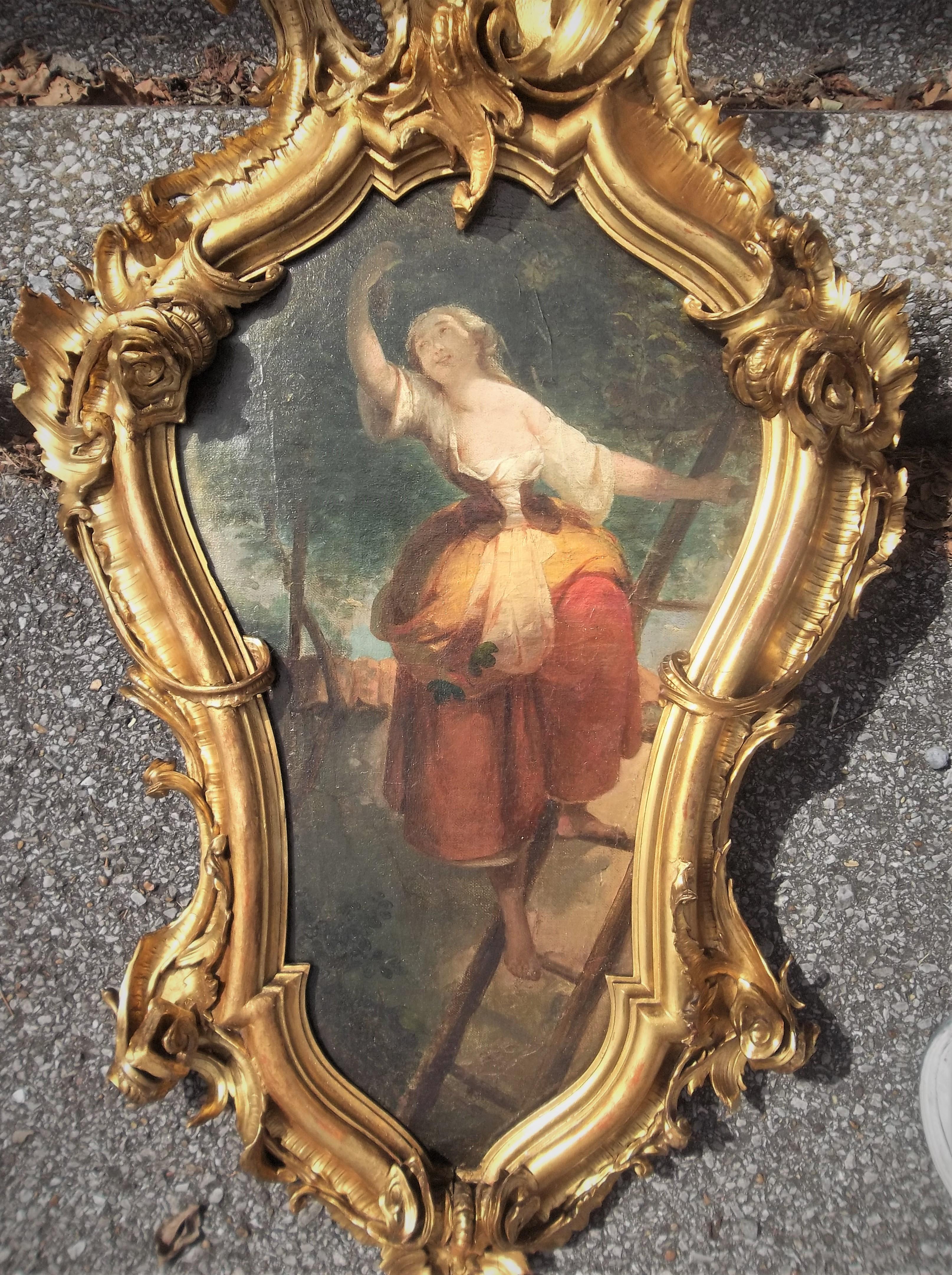 Pair of Allegorical Italian or Venetian Oils in Carved Giltwood Frames 1