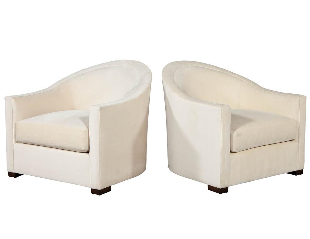 Pair of Allison Paladino Richard Barrel chairs by EJ Victor. Featuring luxurious fabric and sleek curved design.
Price includes complimentary scheduled curb side delivery service to the continental USA.