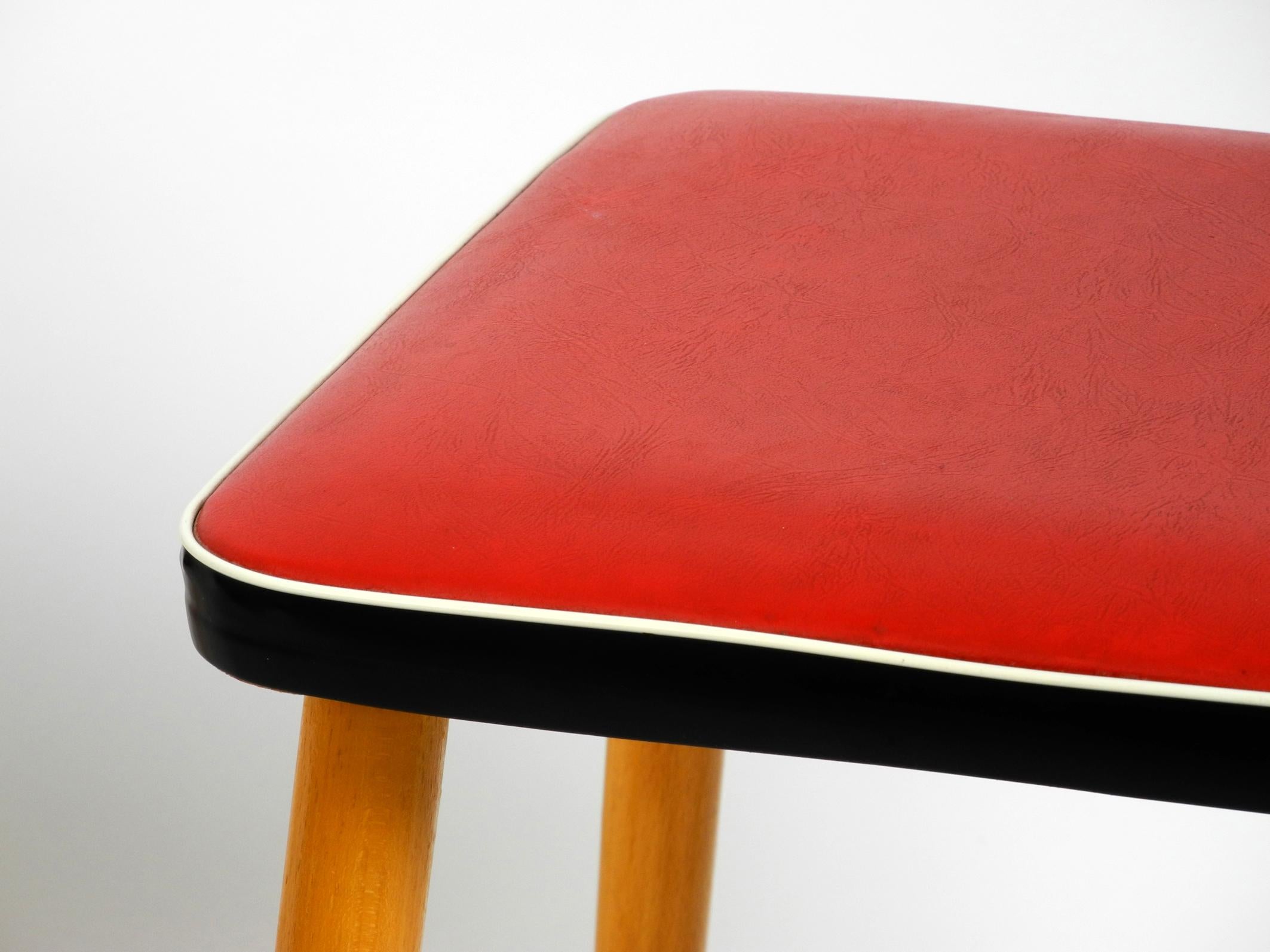 Pair of Almost Mint Midcentury Wooden Stools with Red Faux Leather Cover in Red 5